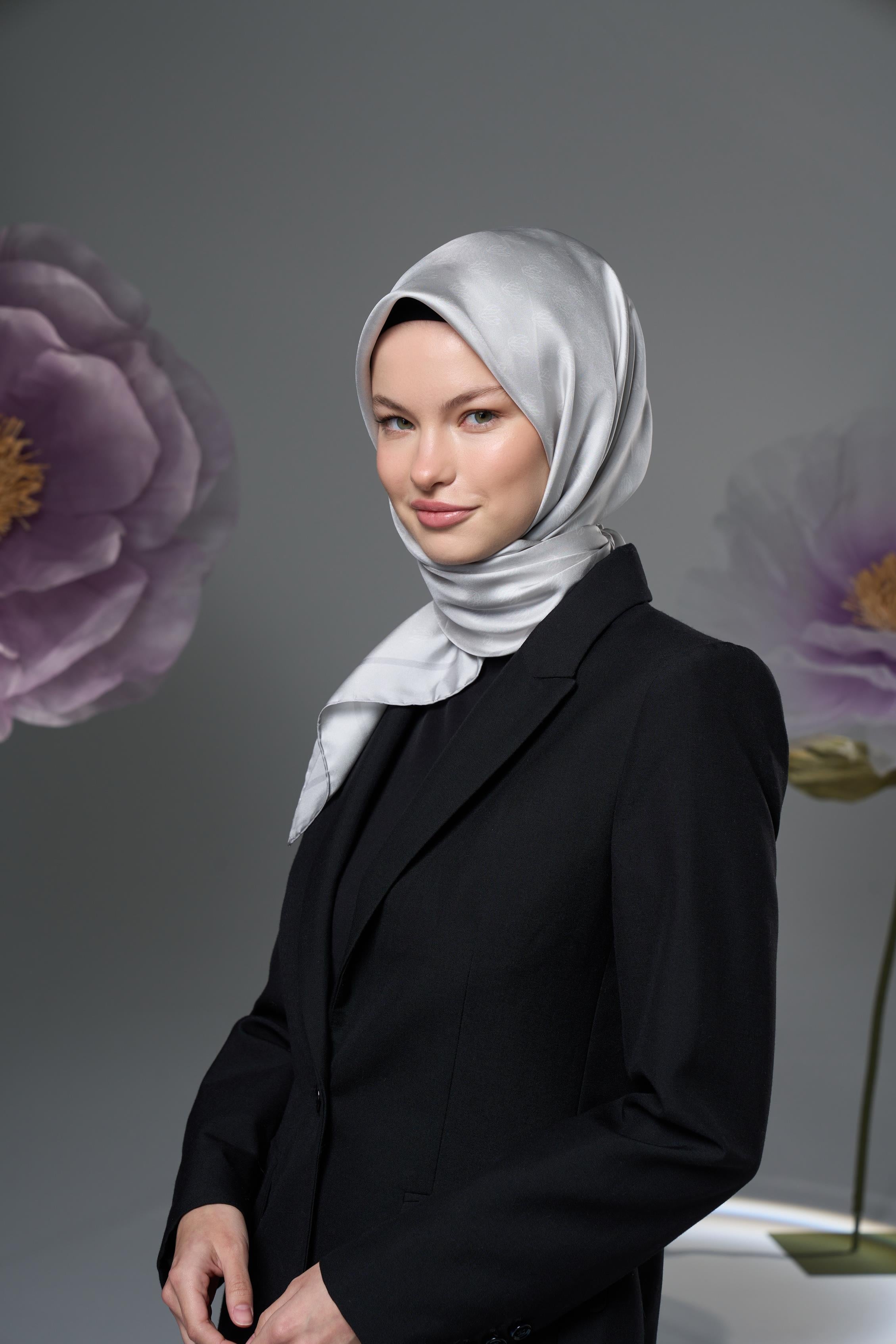 BİRCE TİVİL İPEK EŞARP 90*90 - GRİ