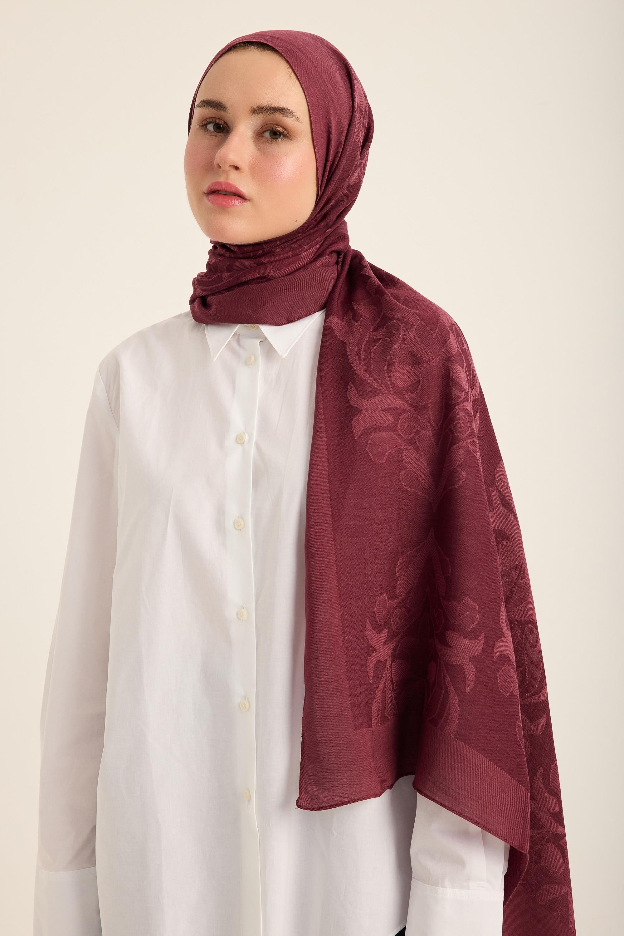 DURU İPEK PAMUK TENSEL ŞAL 70*190 CM - BORDO