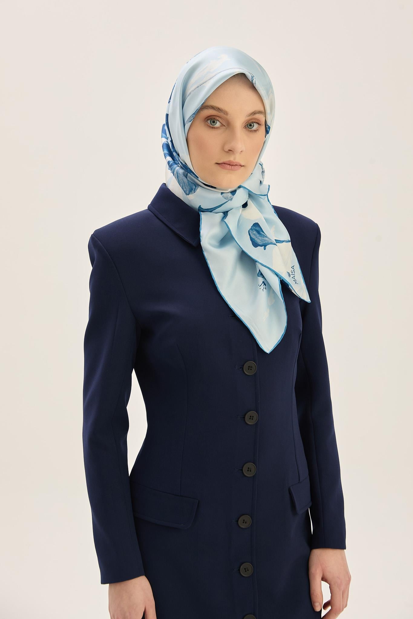 EFLİN TİVİL İPEK EŞARP 90*90 CM - AÇIK MAVİ