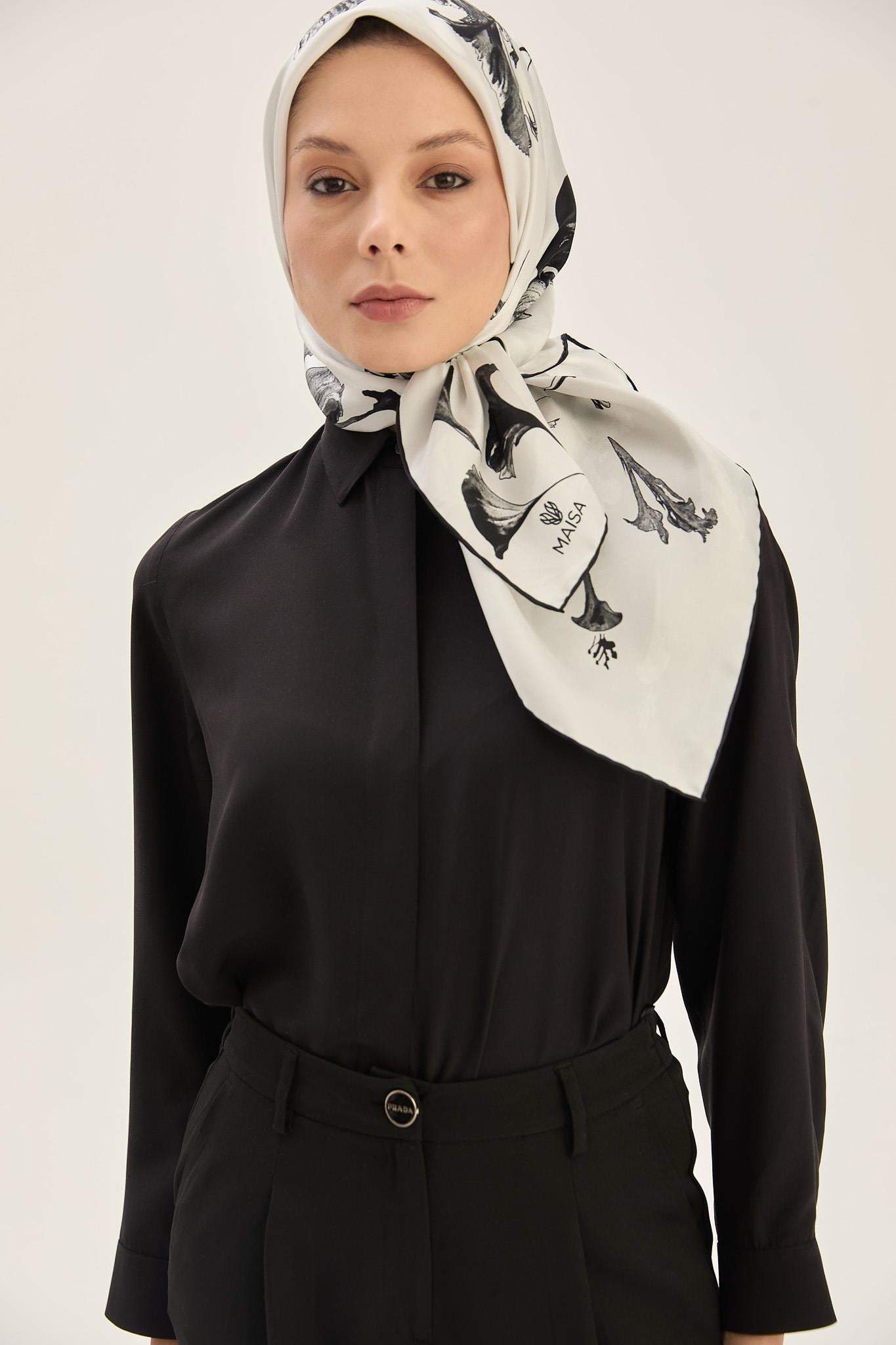 EFLİN TİVİL İPEK EŞARP 90*90 CM - EKRU