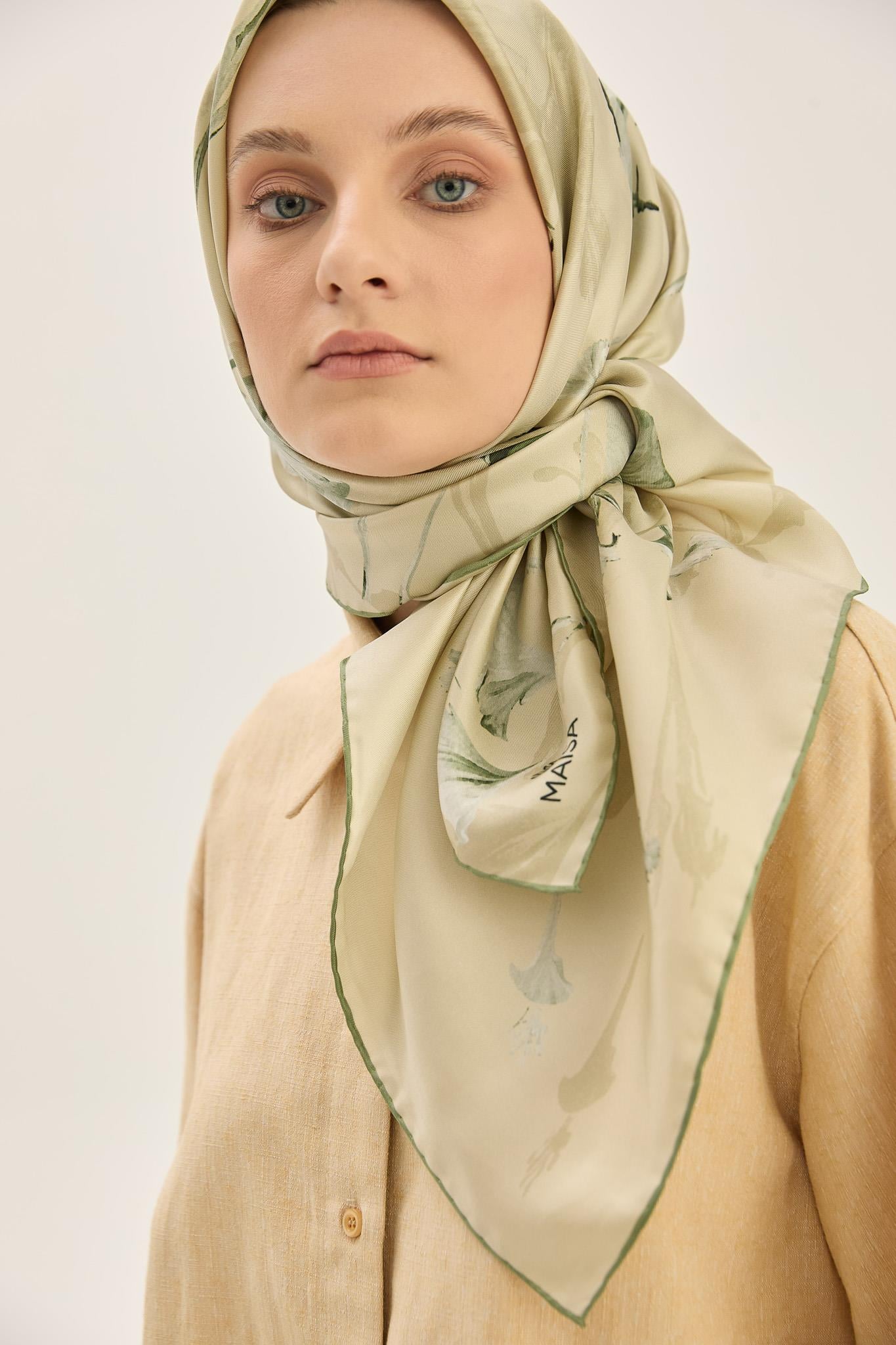 EFLİN TİVİL İPEK EŞARP 90*90 CM - YAĞ YEŞİLİ