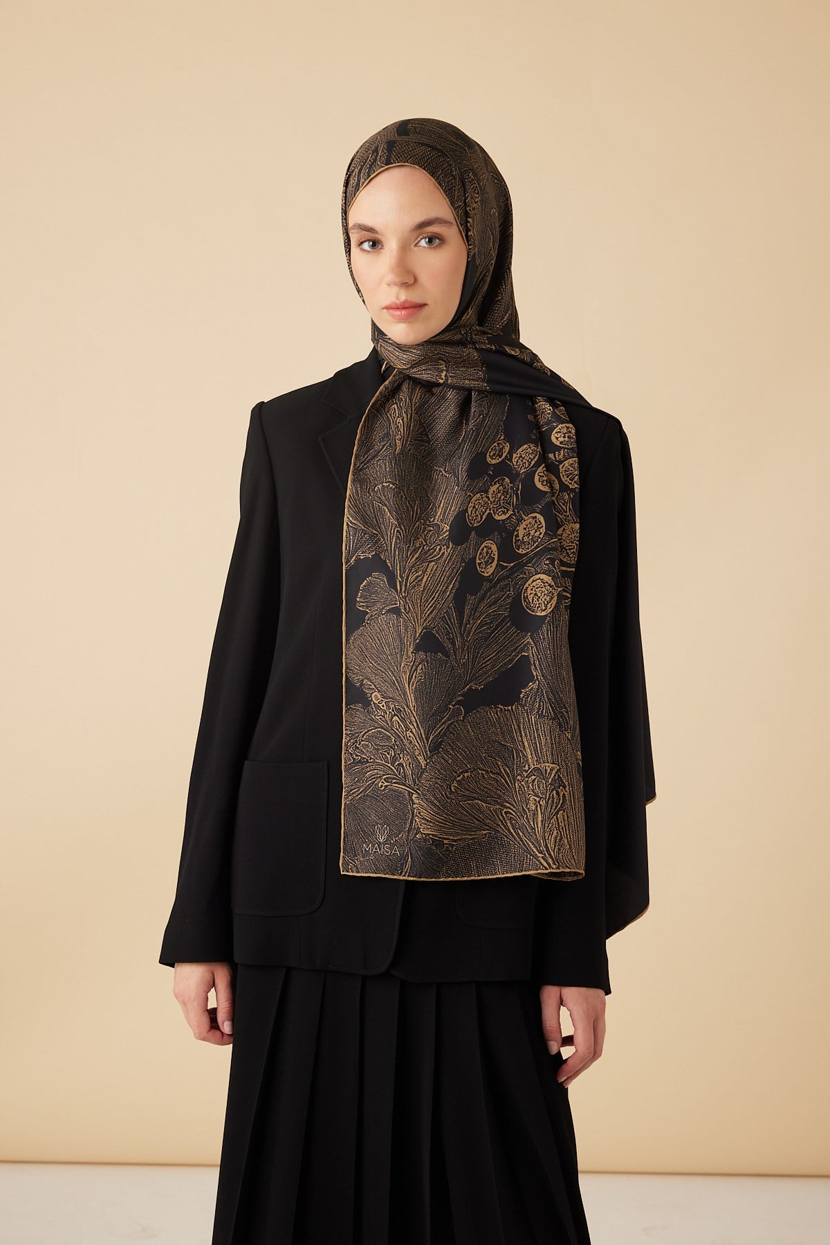 EFNA MULBERRY İPEK ŞAL 70*190 CM - GOLD SİYAH