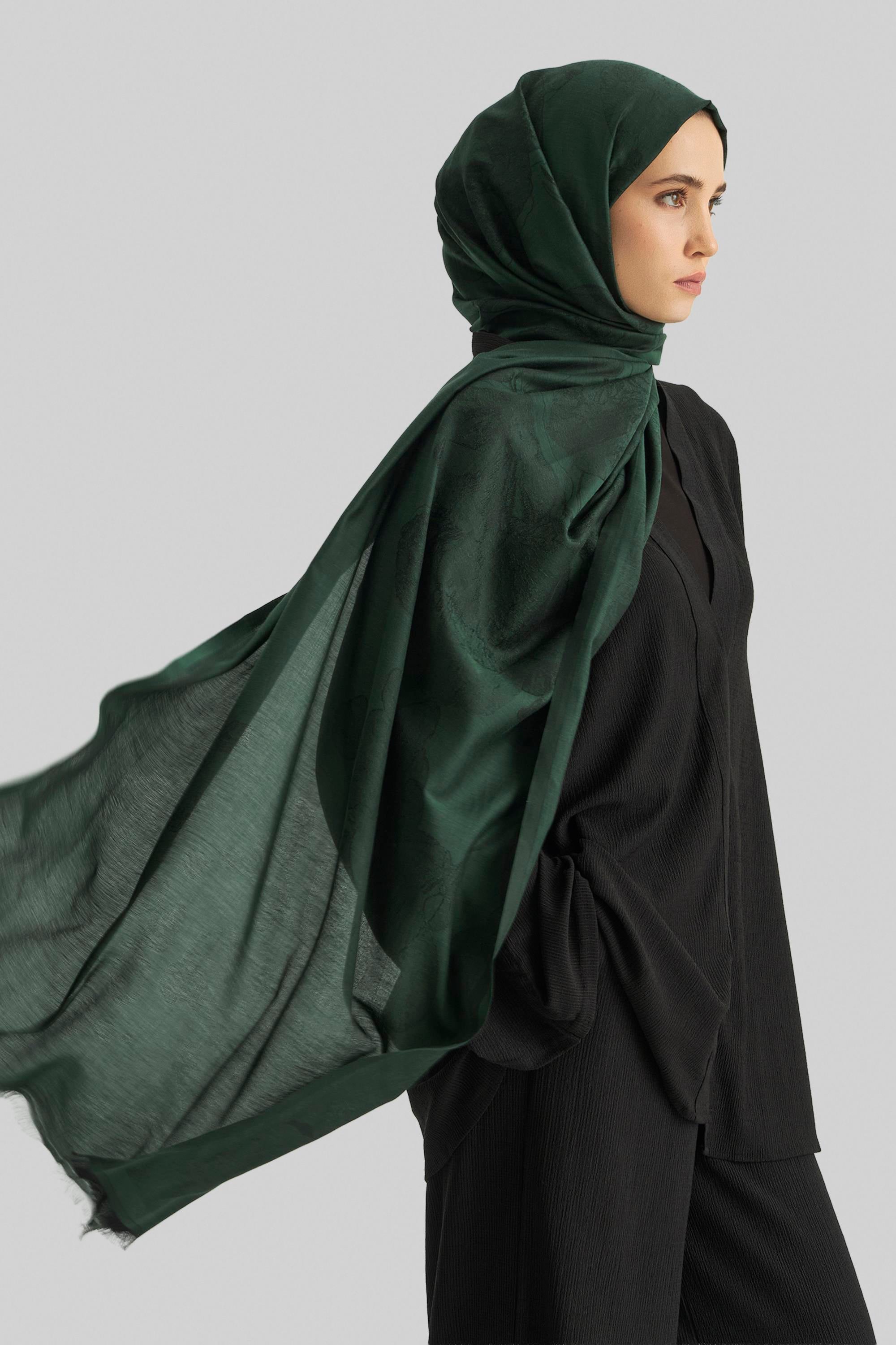 EFRAZ PAMUK İPEK ŞAL-KOYU YEŞİL