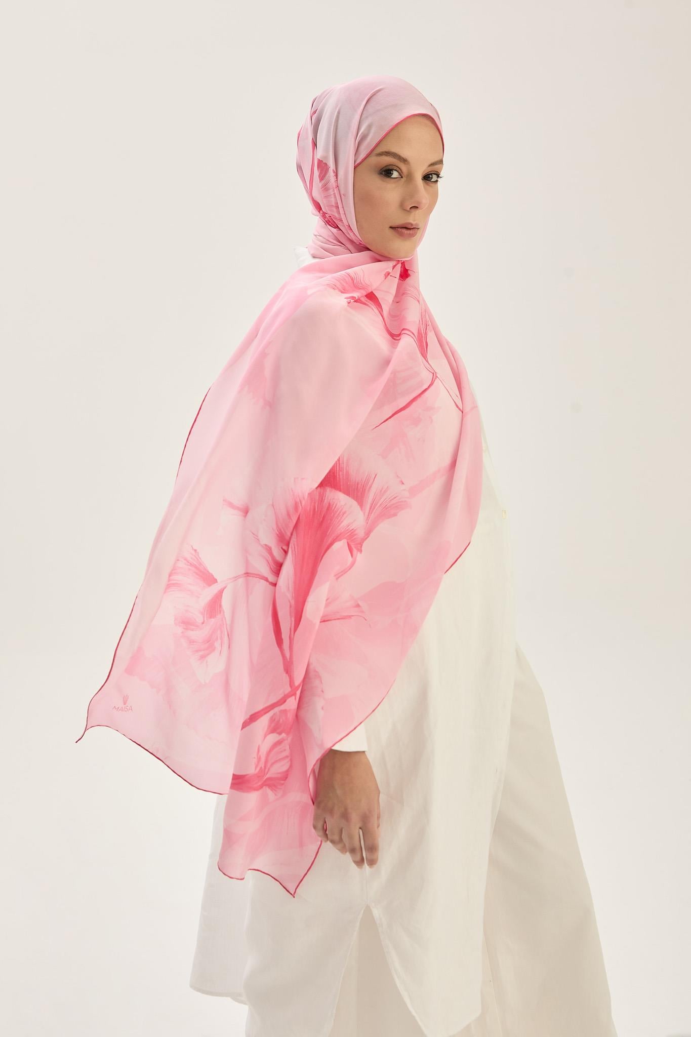 EFZA KREP İPEK ŞAL 70*190 CM - PEMBE