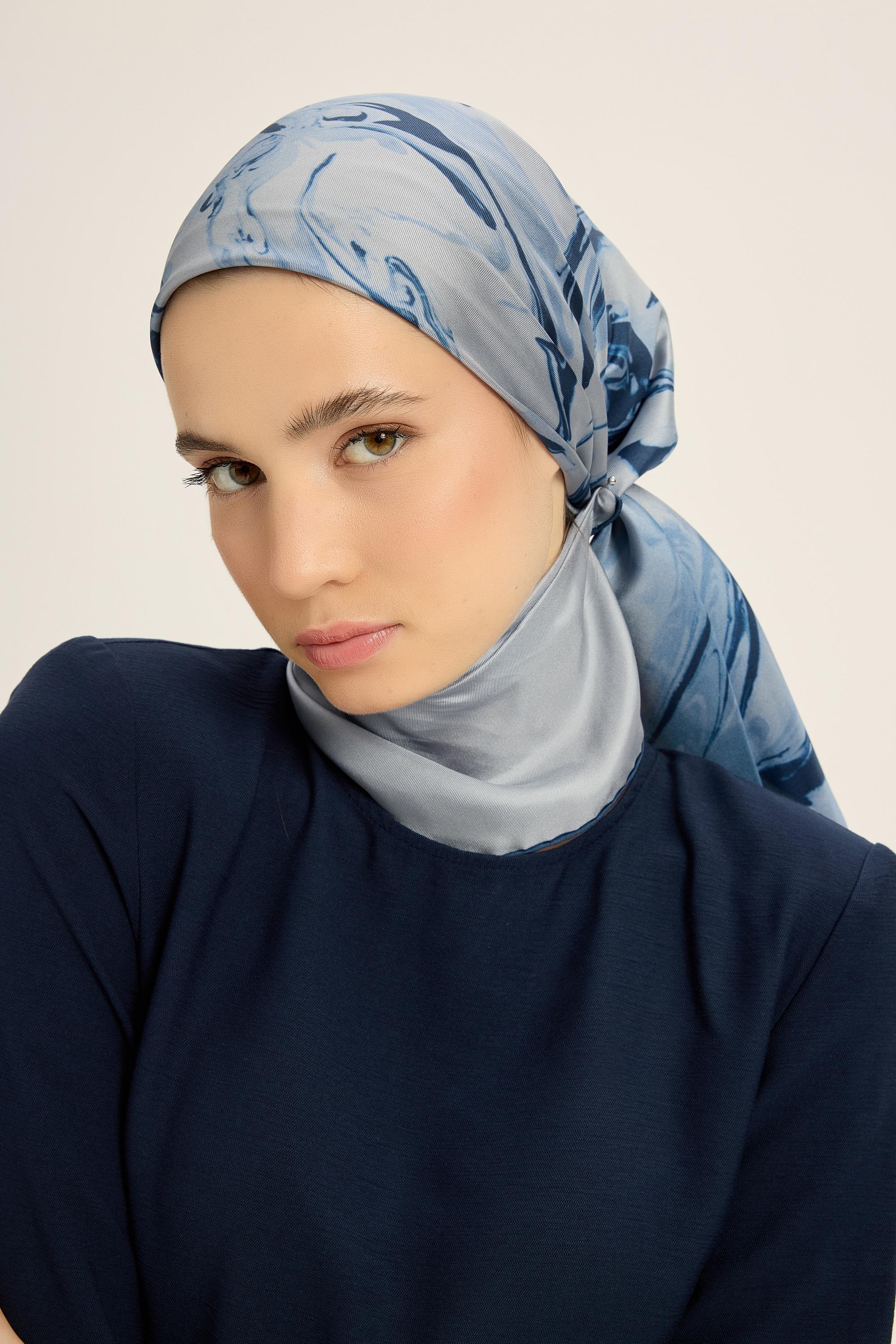 EVA TİVİL İPEK EŞARP 90*90 CM - MAVİ