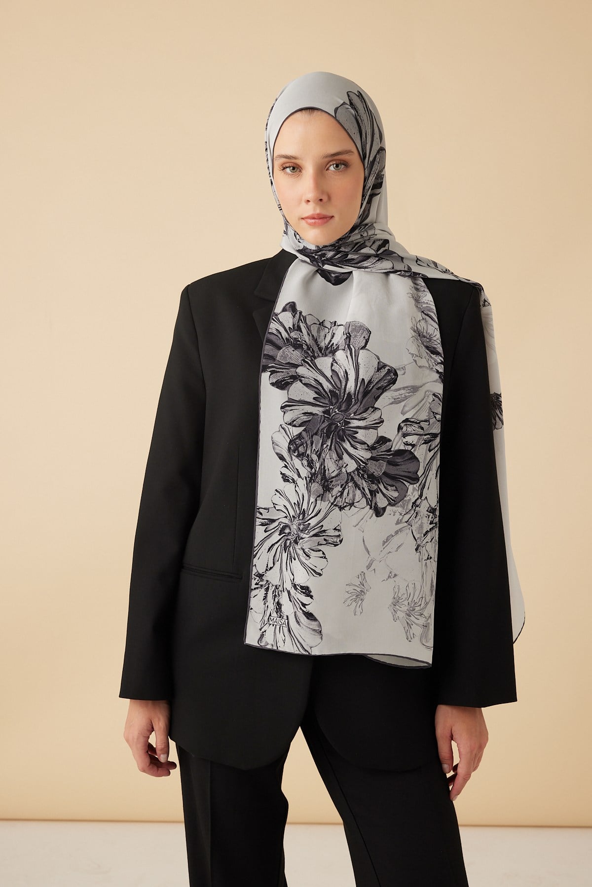 EZGİN KREP İPEK ŞAL 70*190 CM - GRİ
