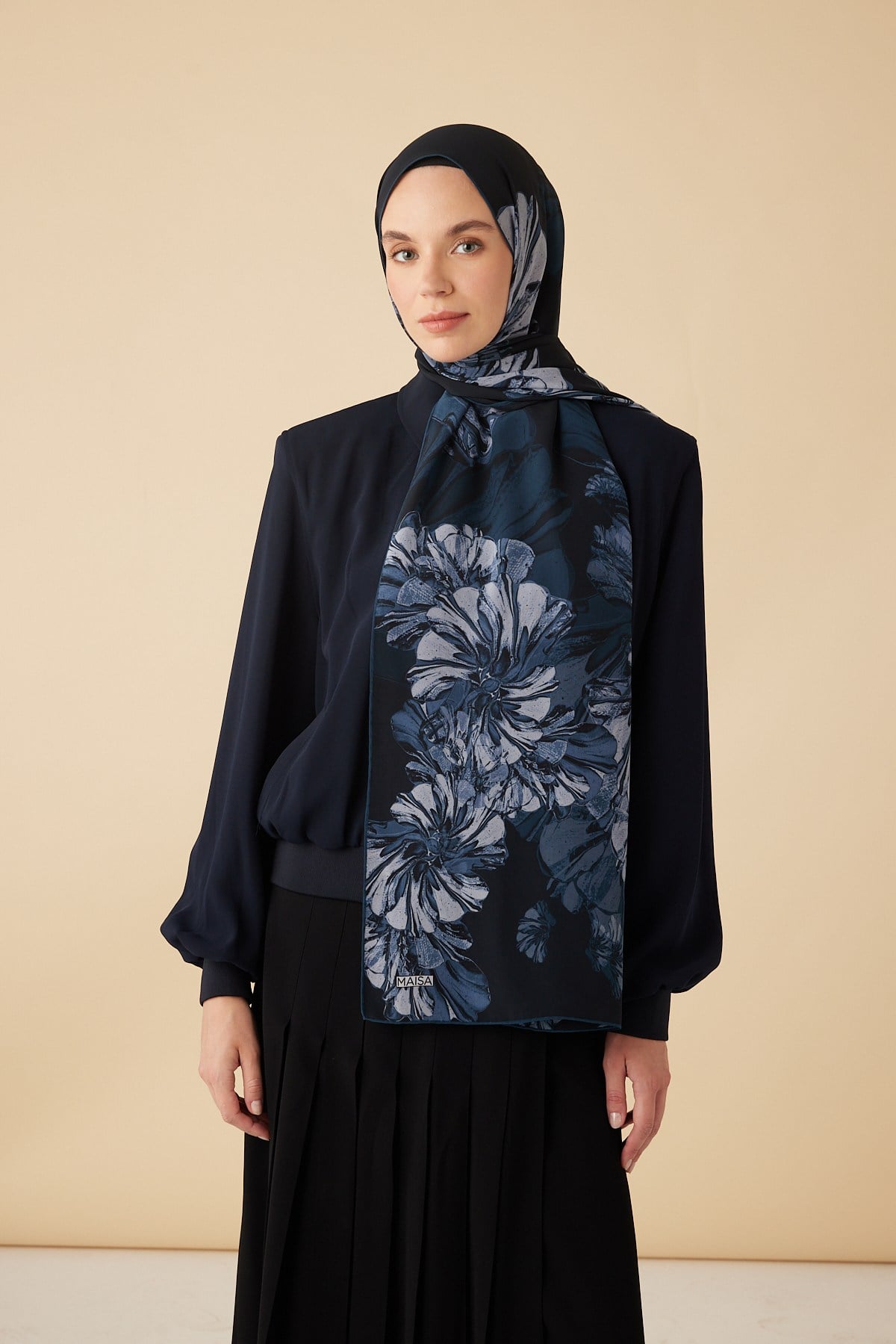 EZGİN KREP İPEK ŞAL 70*190 CM - İNDİGO