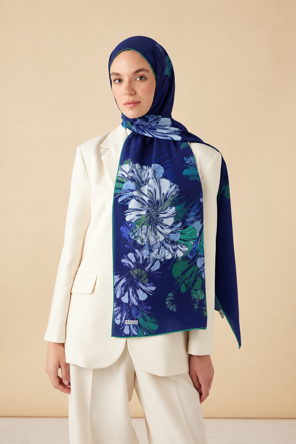 EZGİN KREP İPEK ŞAL 70*190 CM - MAVİ