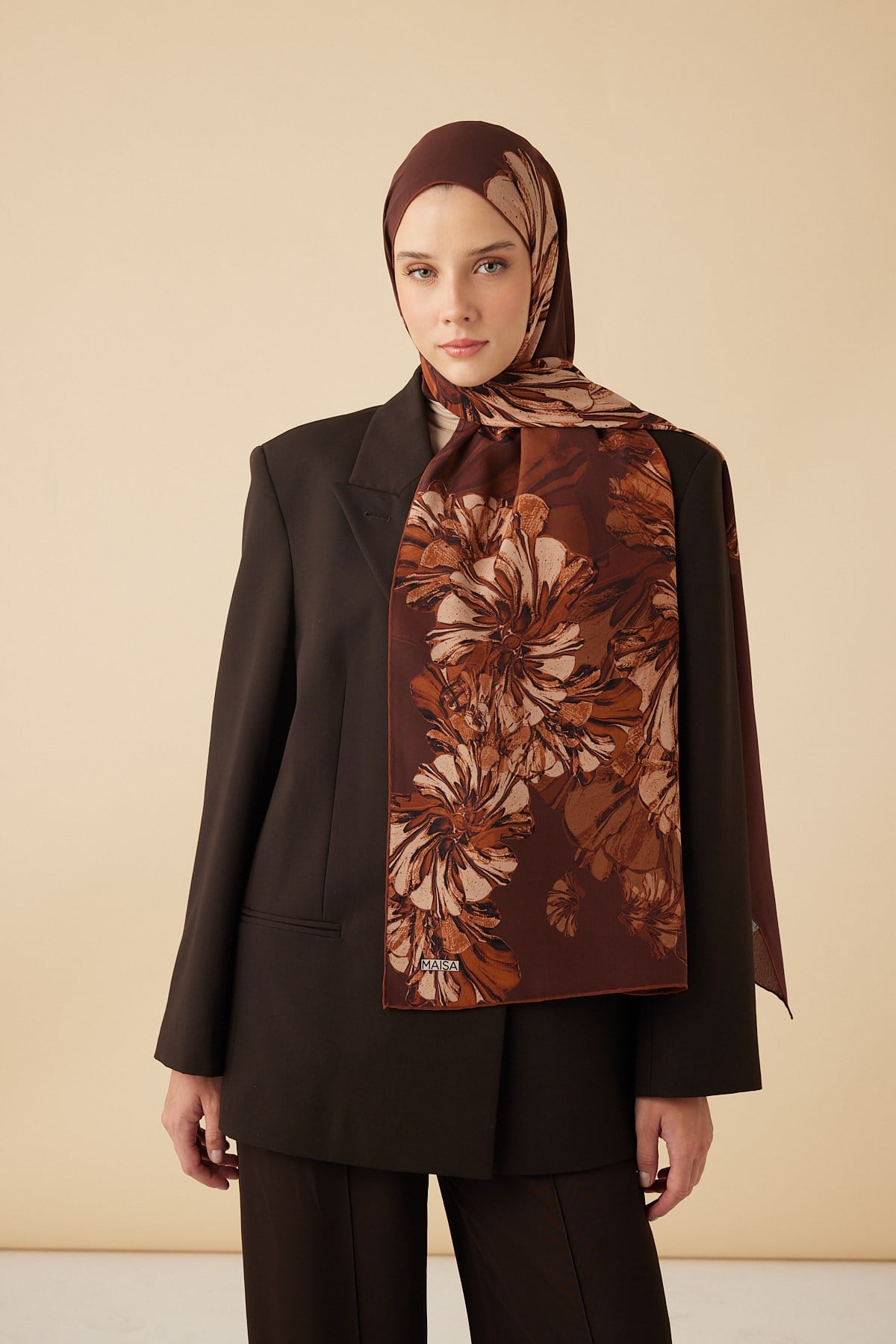 EZGİN KREP İPEK ŞAL 70*190 CM - TABA