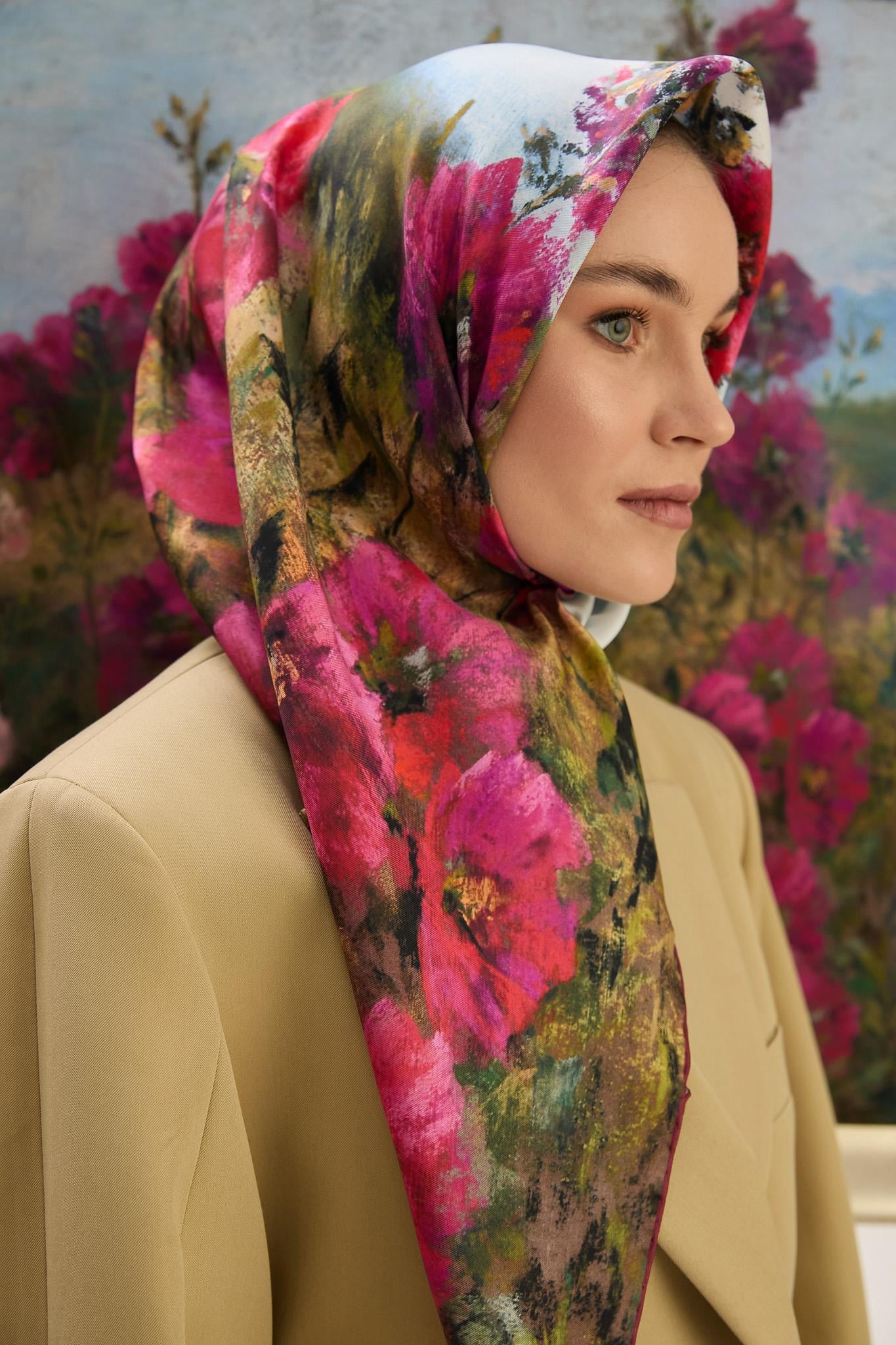 FAM TİVİL İPEK EŞARP 90*90 CM - FUŞYA