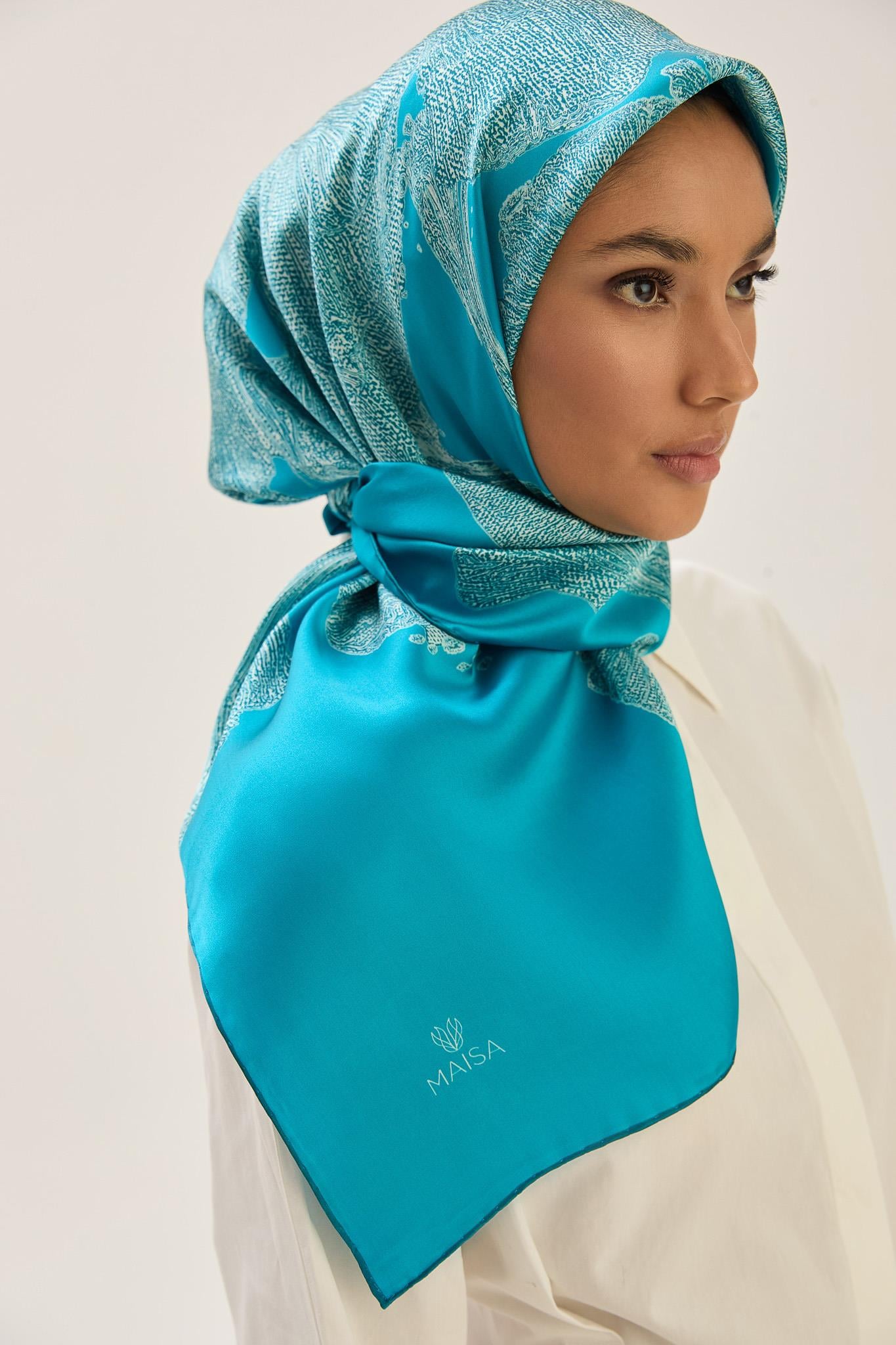FARAH SURA İPEK EŞARP 90*90 CM - PETROL MAVİ