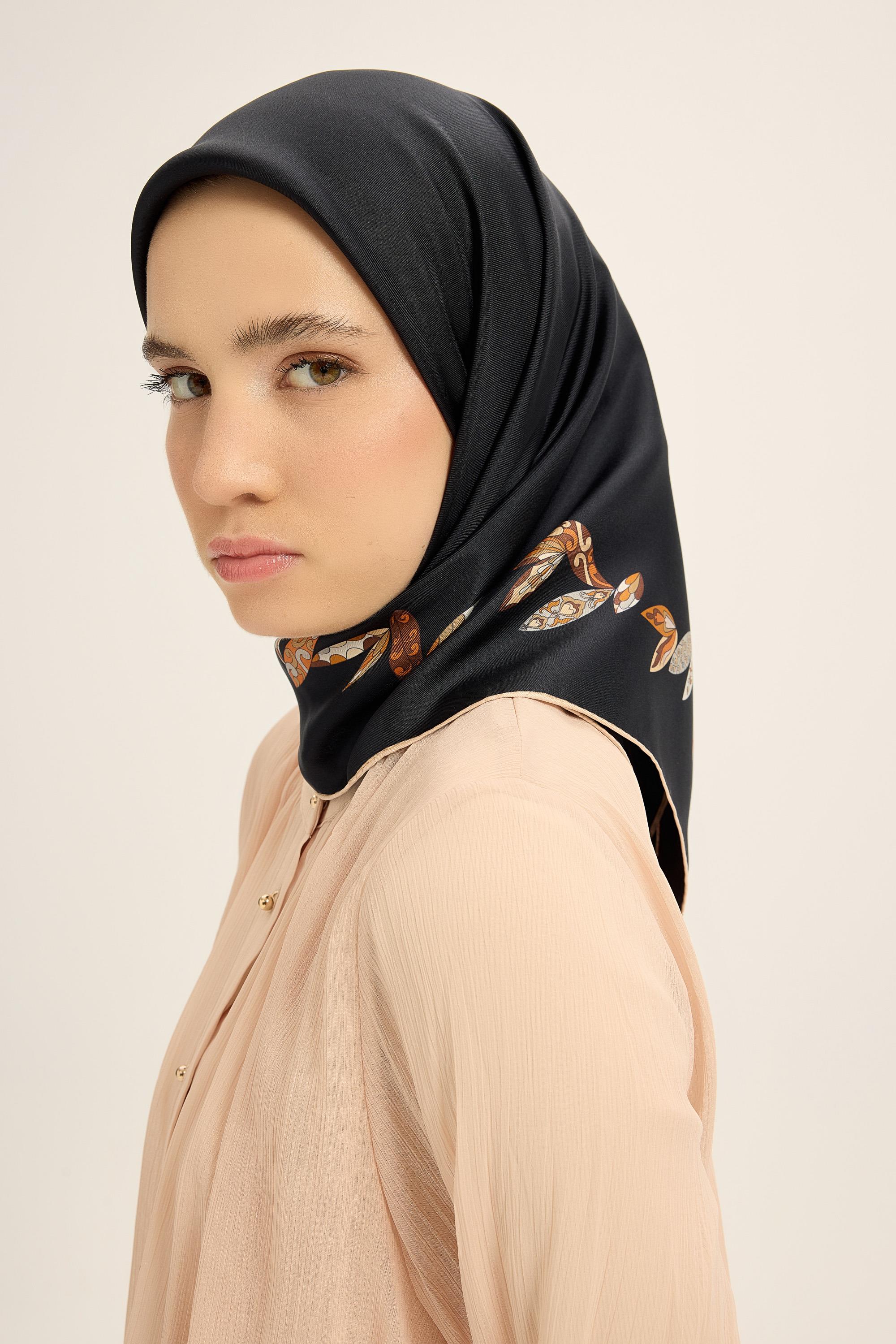 FER TİVİL İPEK EŞARP 90*90 CM - SİYAH