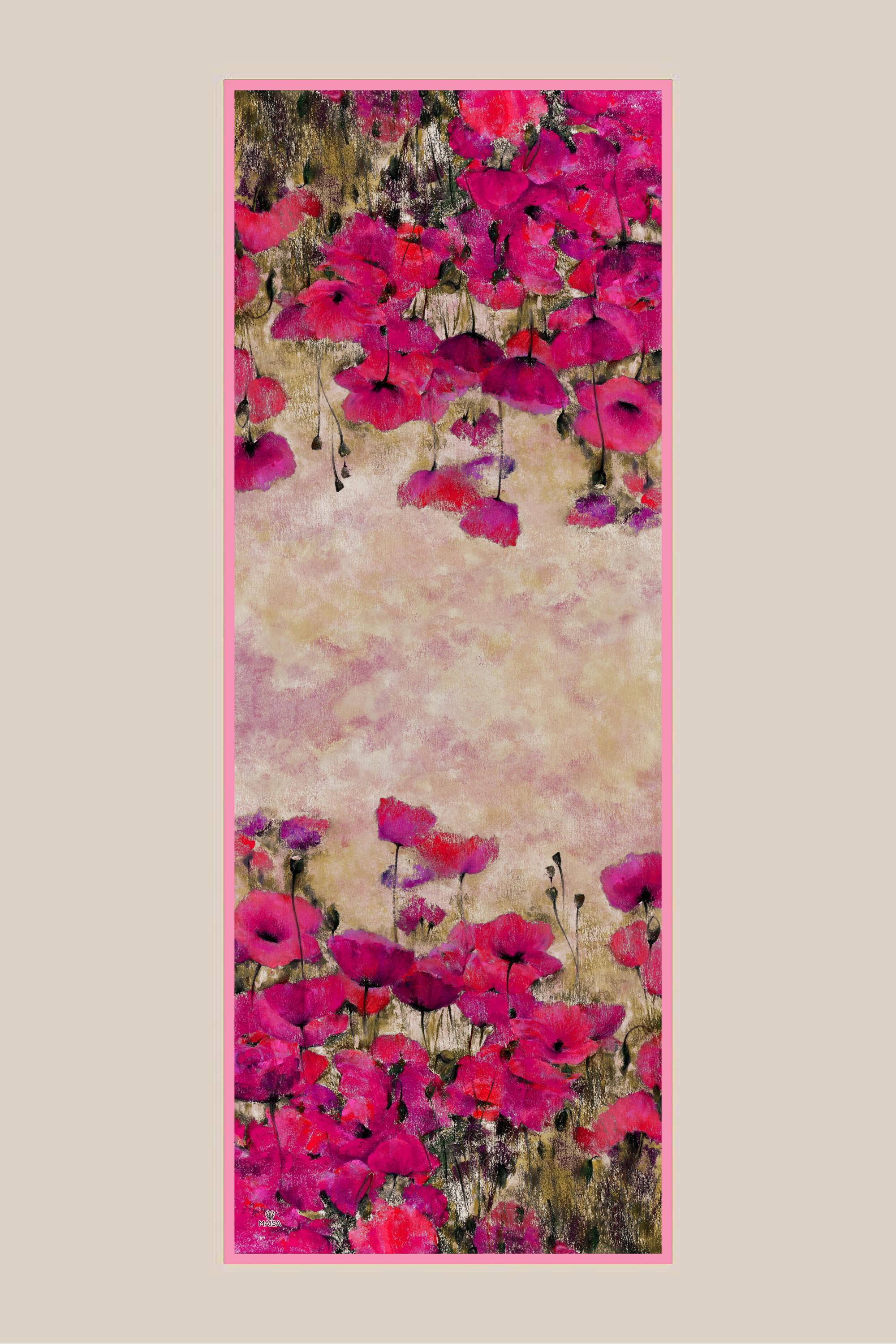 GELİNCİK KREP İPEK ŞAL 70*190 CM - FUŞYA