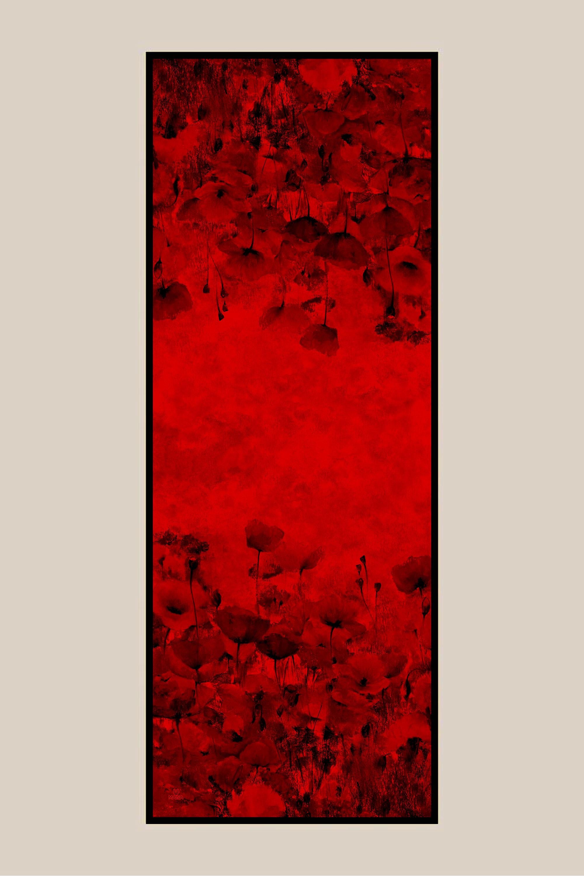 GELİNCİK KREP İPEK ŞAL 70*190 CM - KIRMIZI