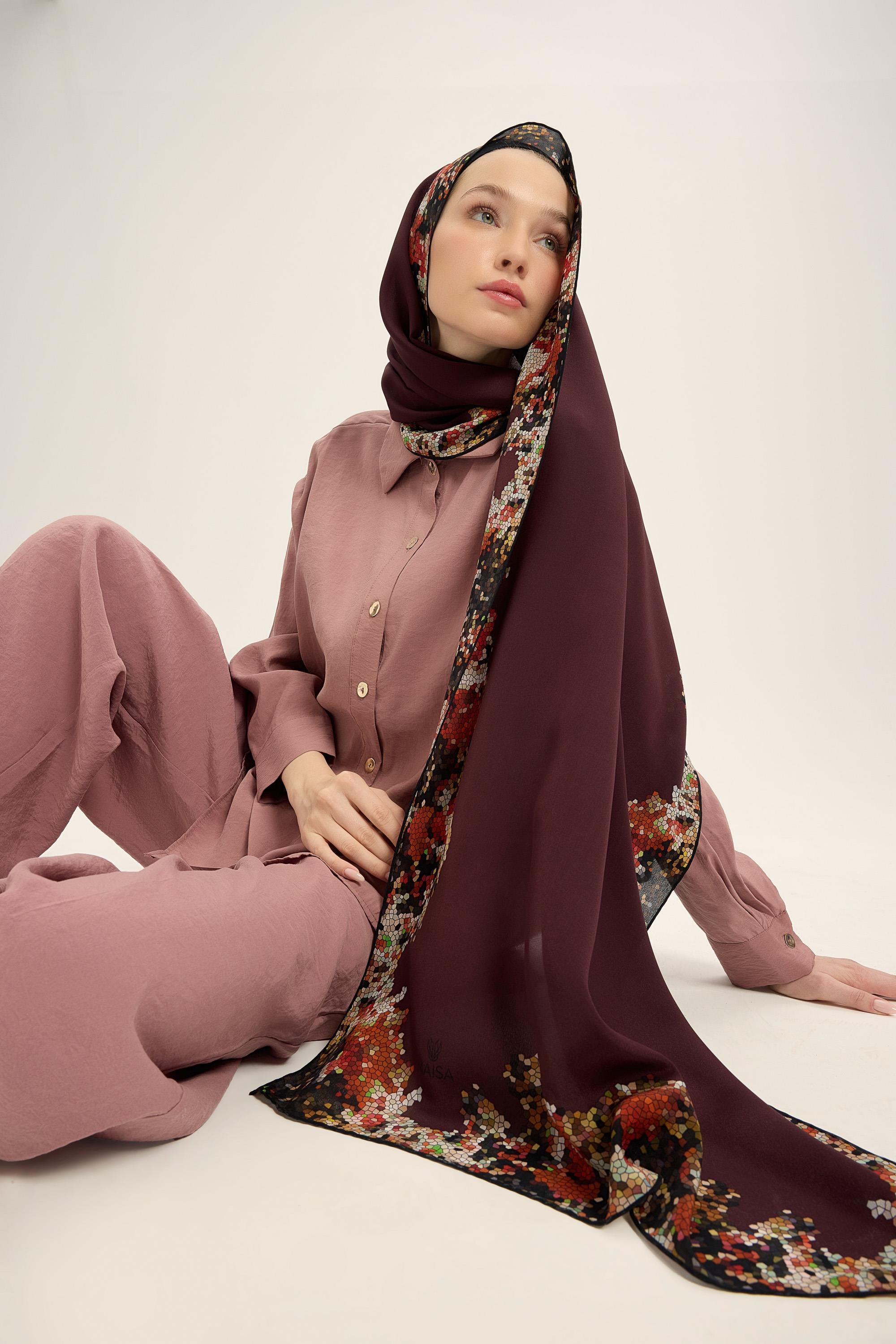 GİNA KREP İPEK ŞAL 70*190 CM - BORDO