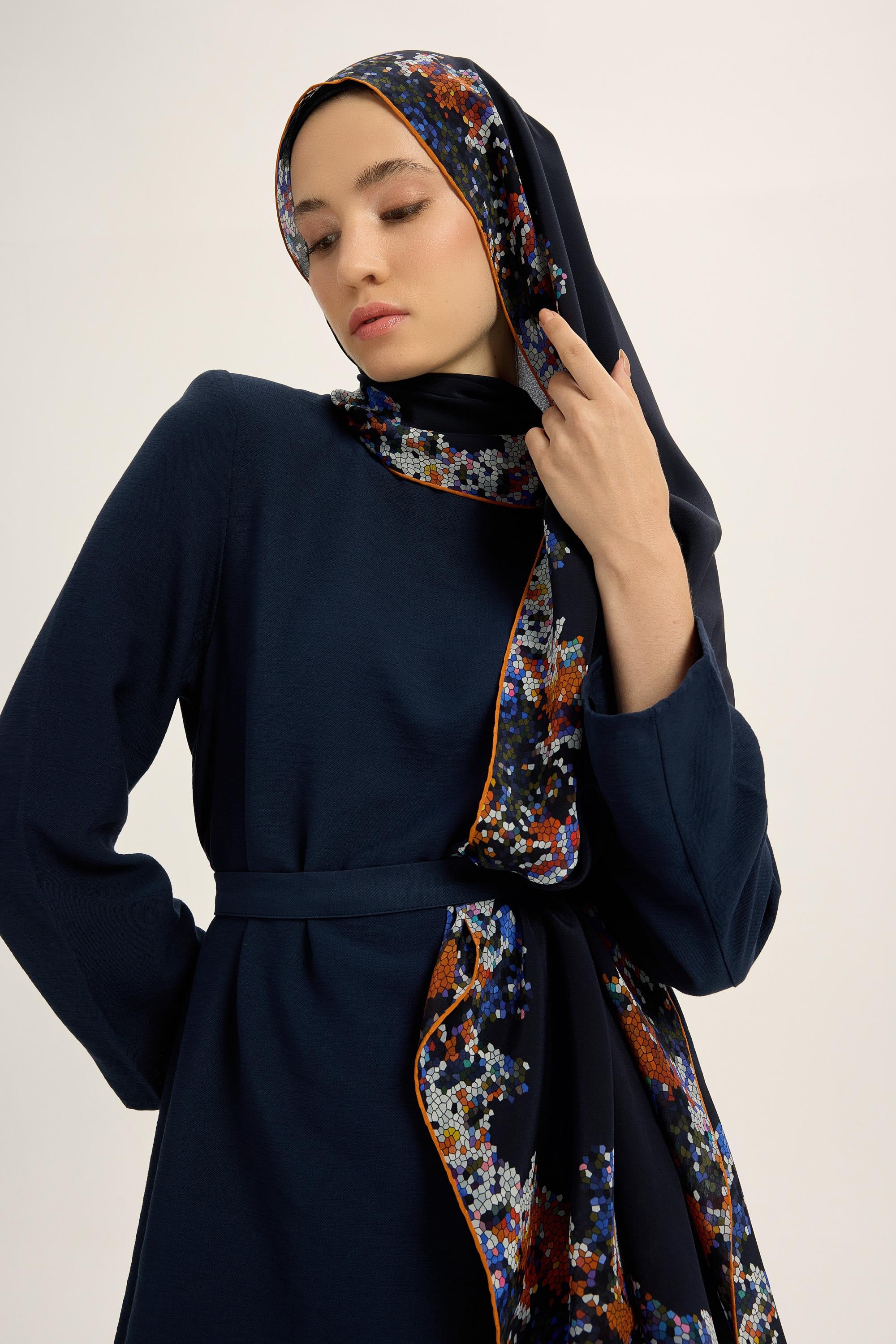 GİNA KREP İPEK ŞAL 70*190 CM - LACİVERT