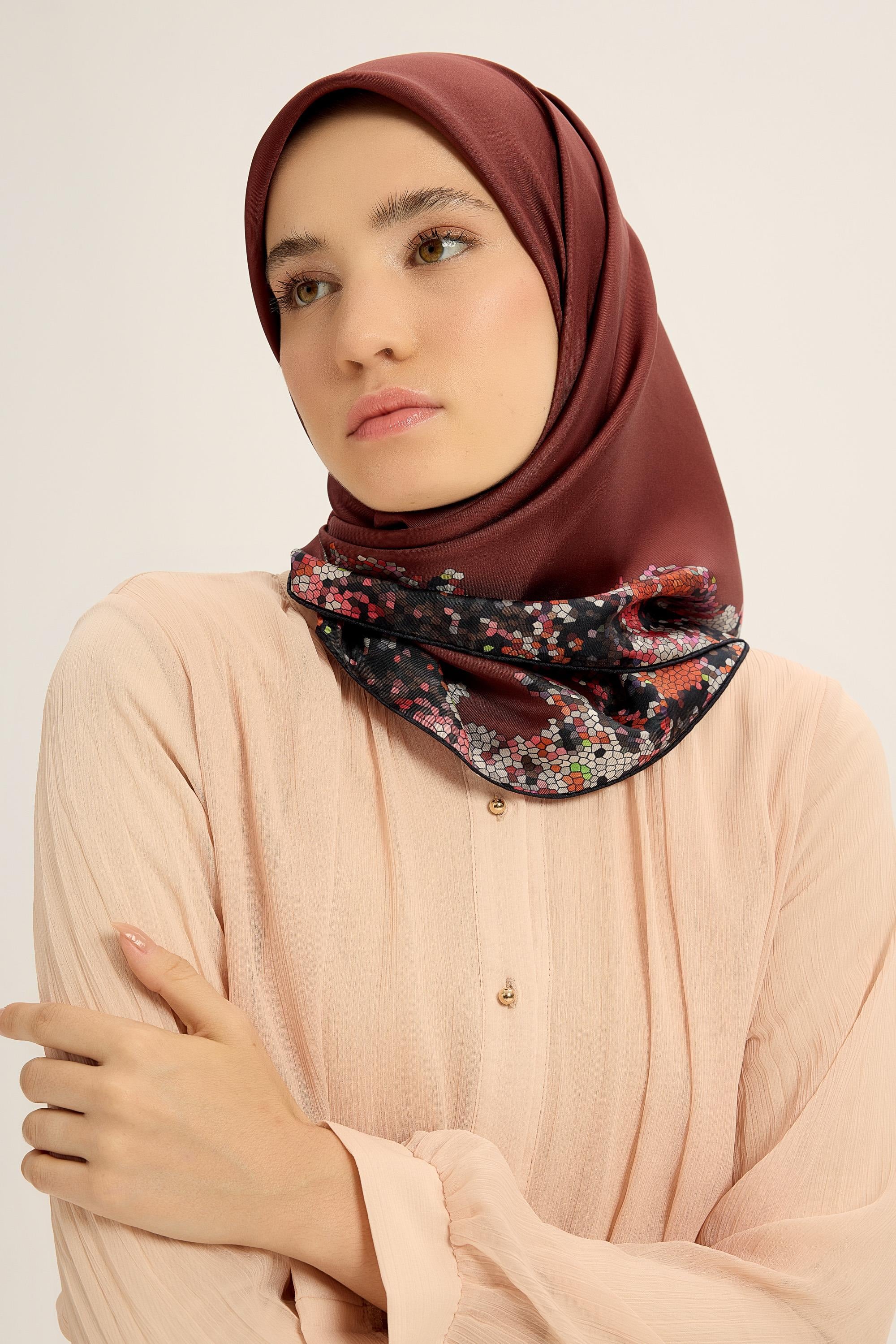 GİNA TİVİL İPEK EŞARP 90*90 CM - BORDO