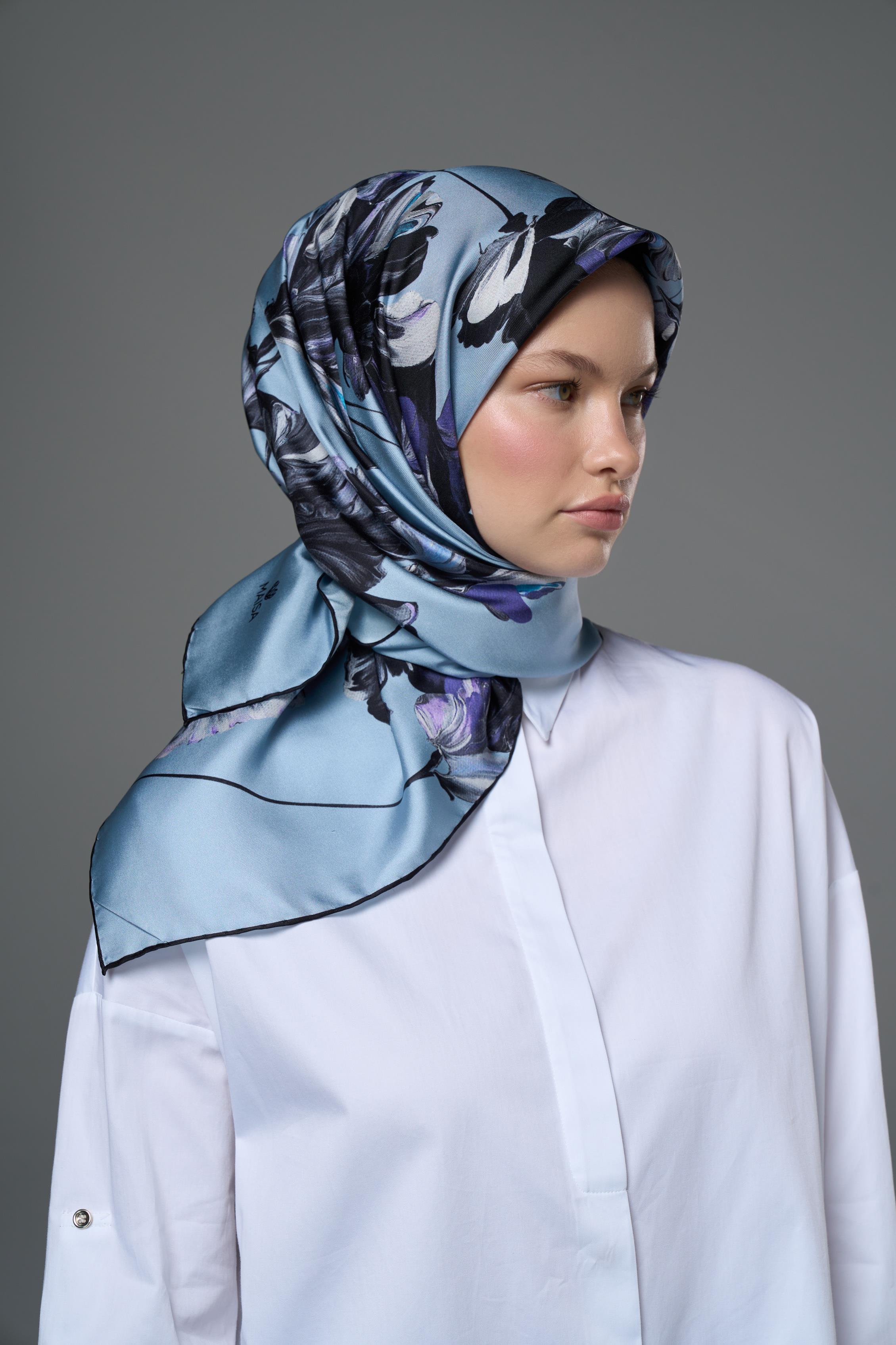 HALE TİVİL İPEK EŞARP 90*90 – AÇIK MAVİ