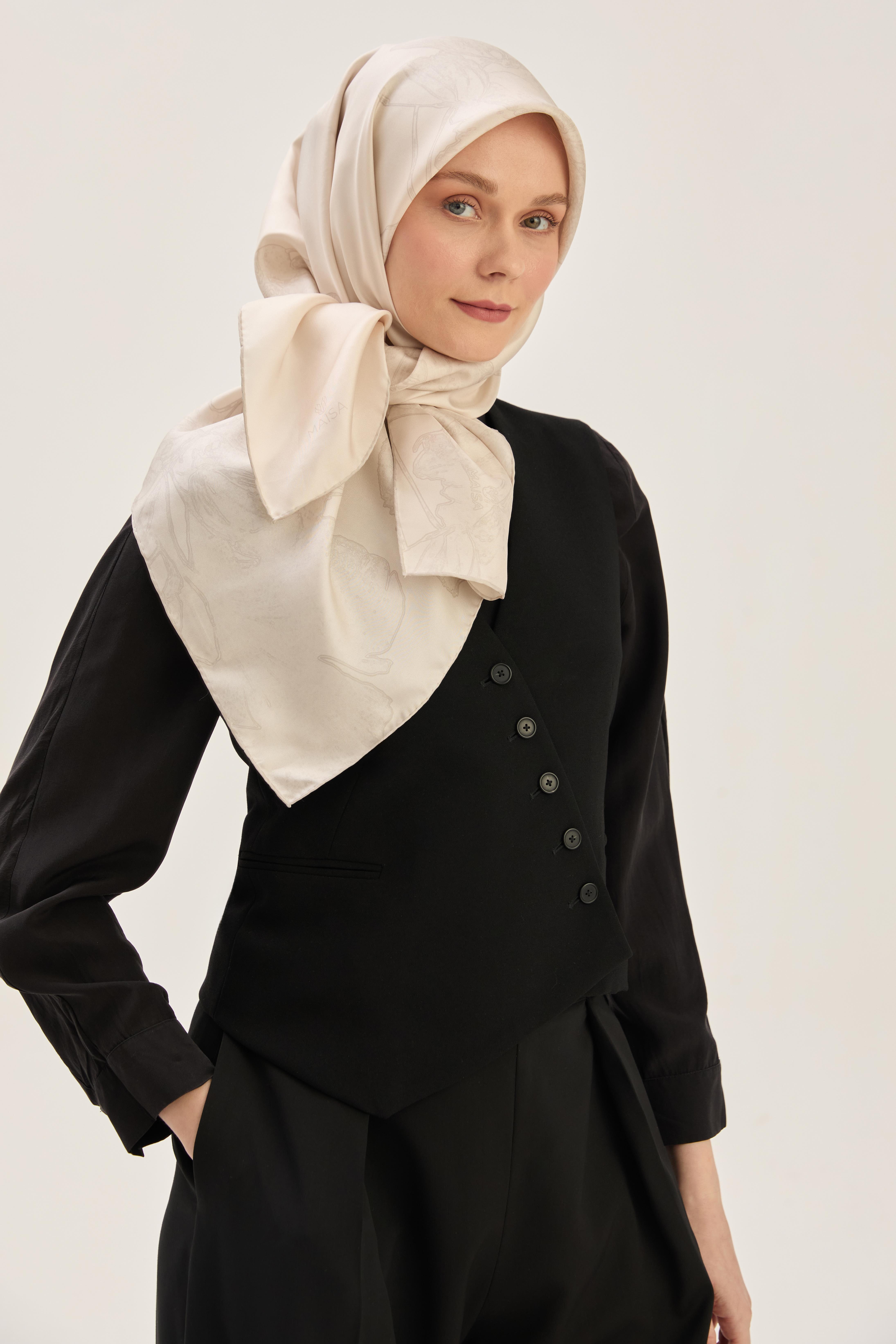 HALE TİVİL İPEK EŞARP 90*90 CM - BEJ