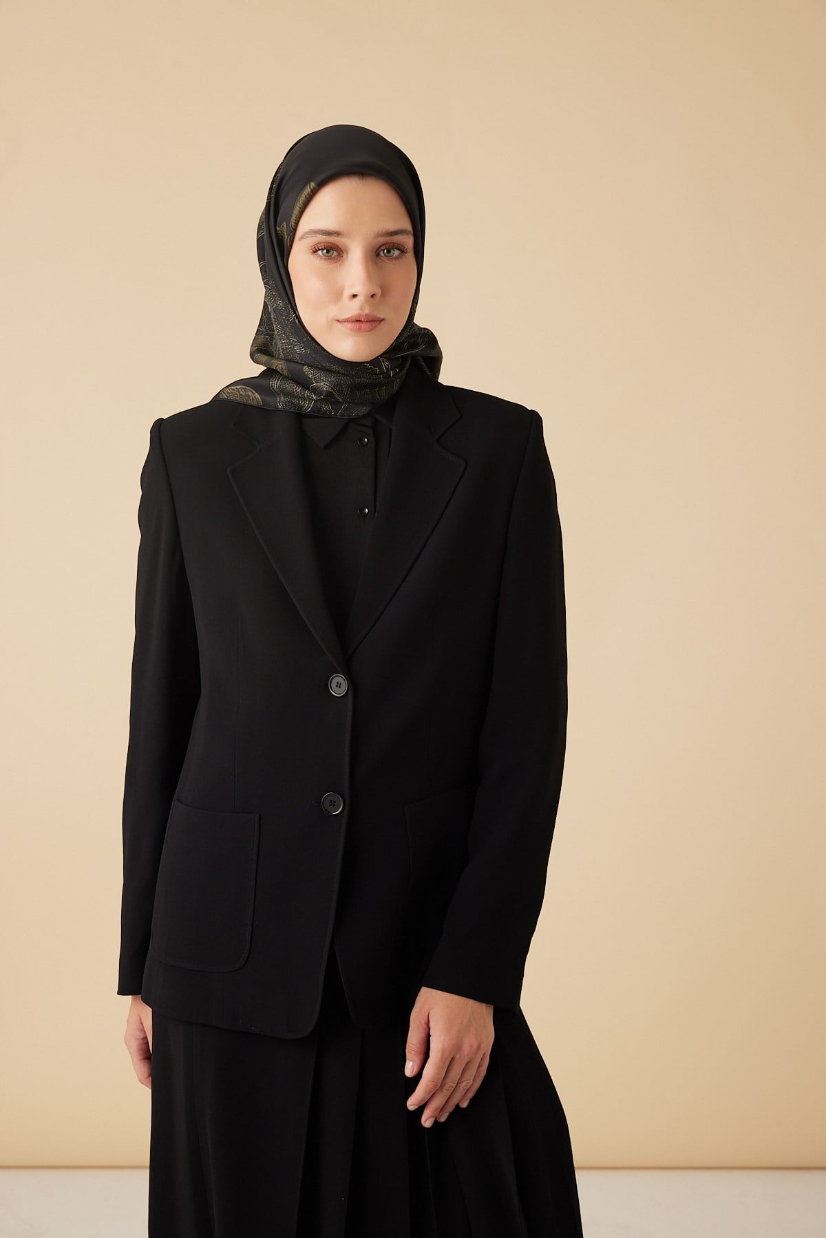 HALE TİVİL İPEK EŞARP 90*90 CM - KOYU HAKİ