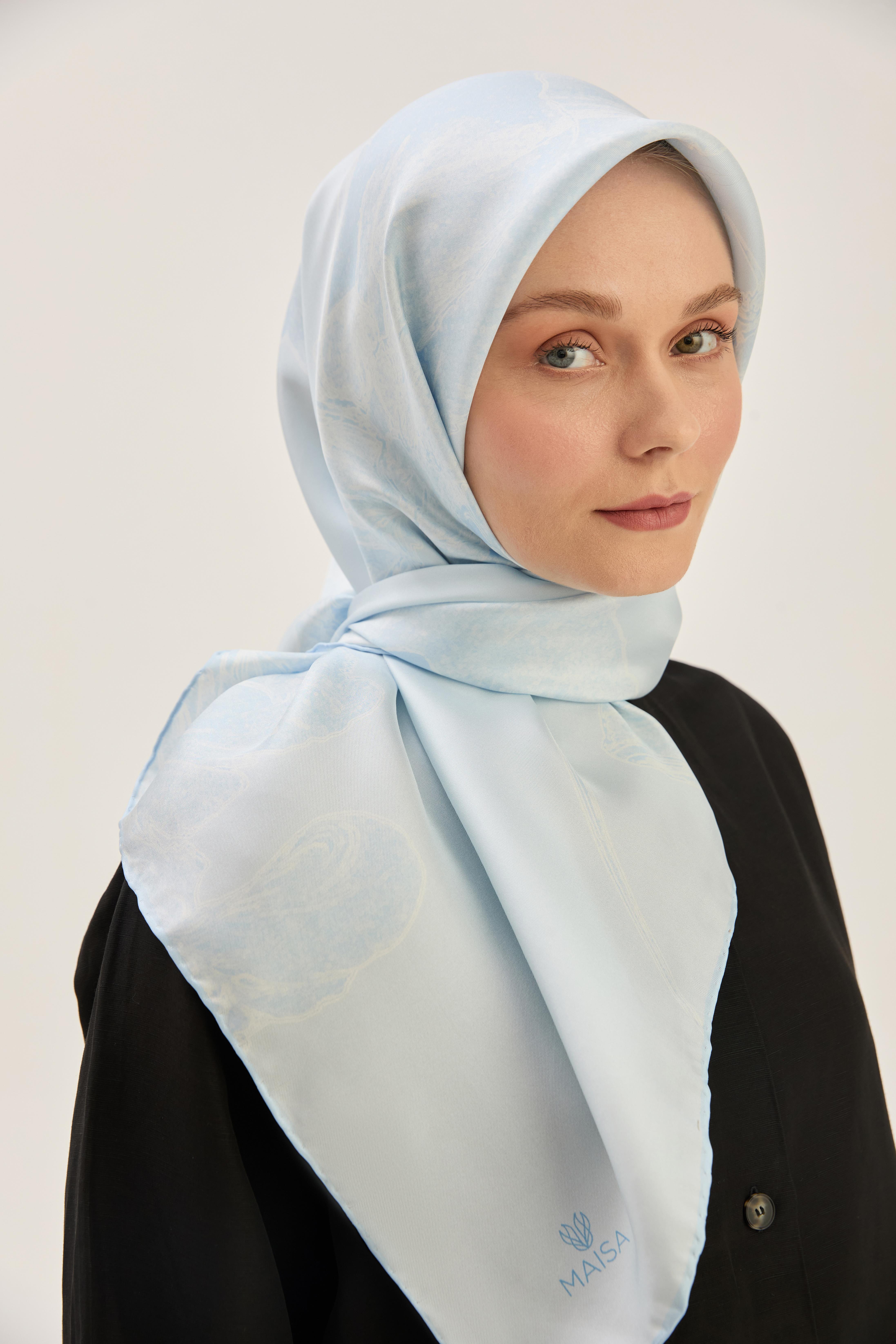 HALE TİVİL İPEK EŞARP 90*90 CM - MAVİ