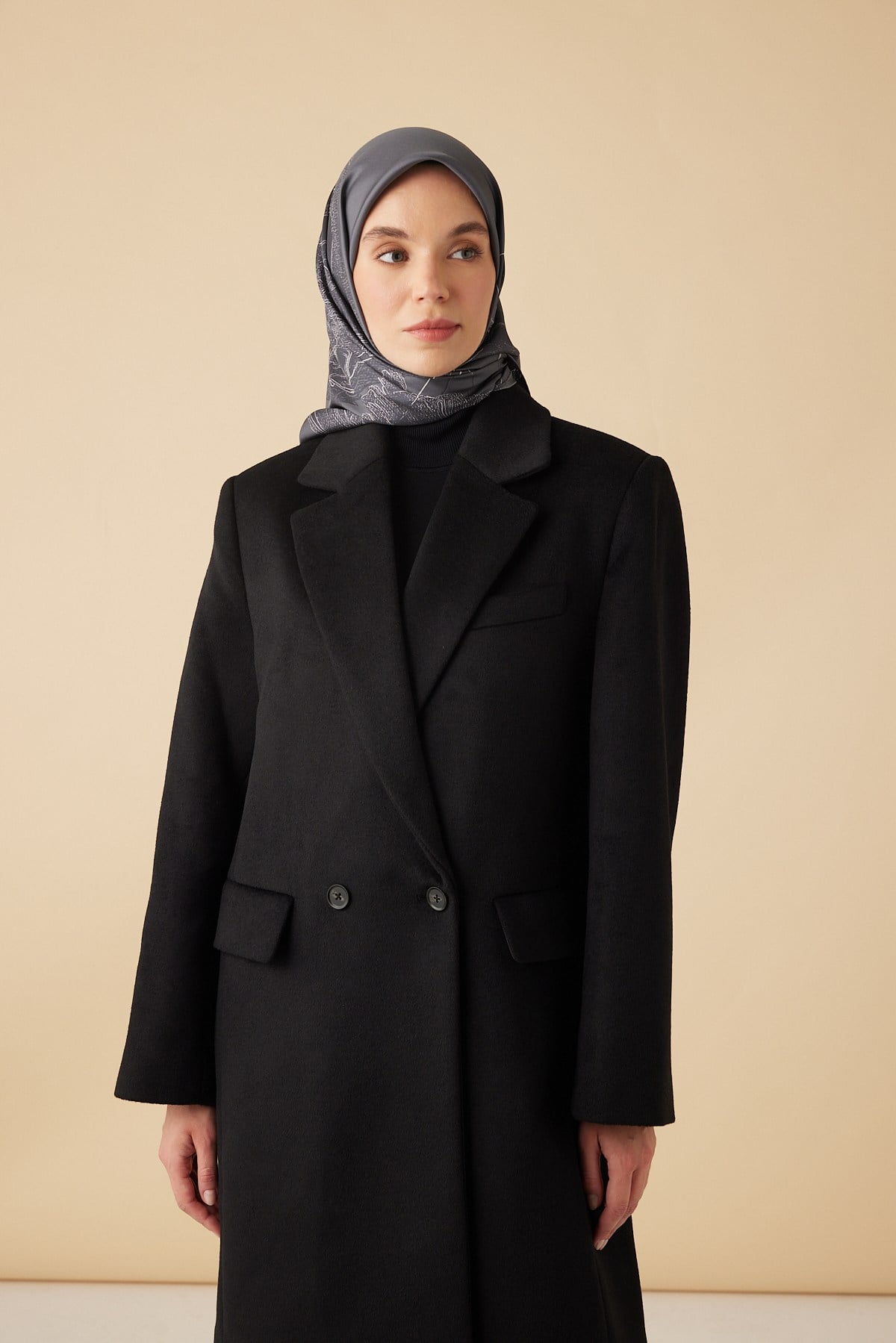 HALE TİVİL İPEK EŞARP 90*90 CM - ORTA GRİ