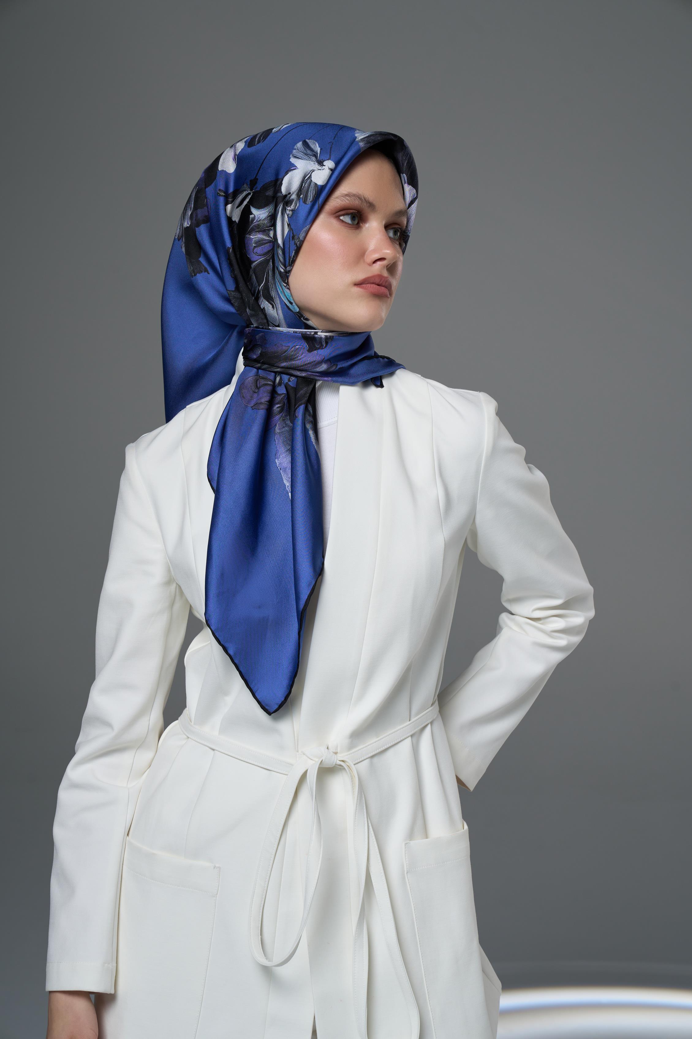 HALE TİVİL İPEK EŞARP 90*90 - SAKS