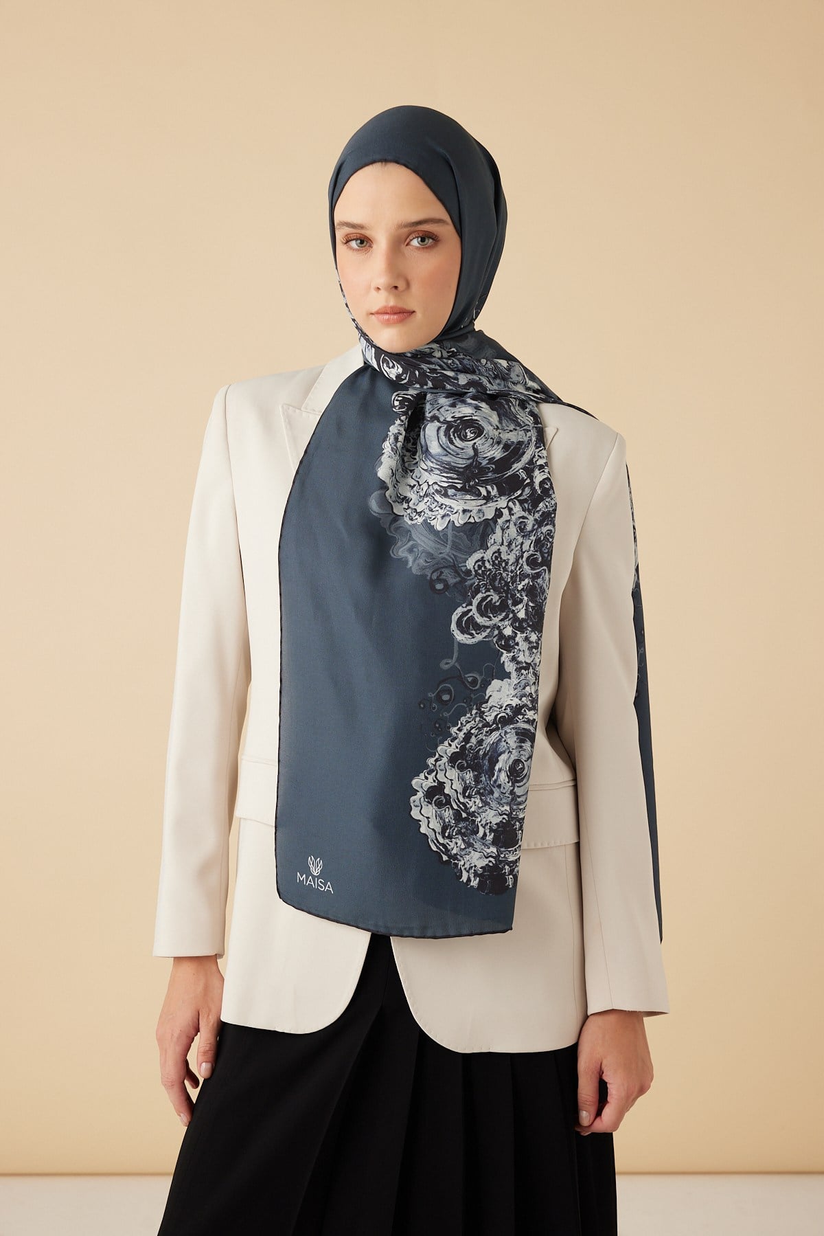 HARE PAMUK İPEK ŞAL 70*190 CM - INDIGO