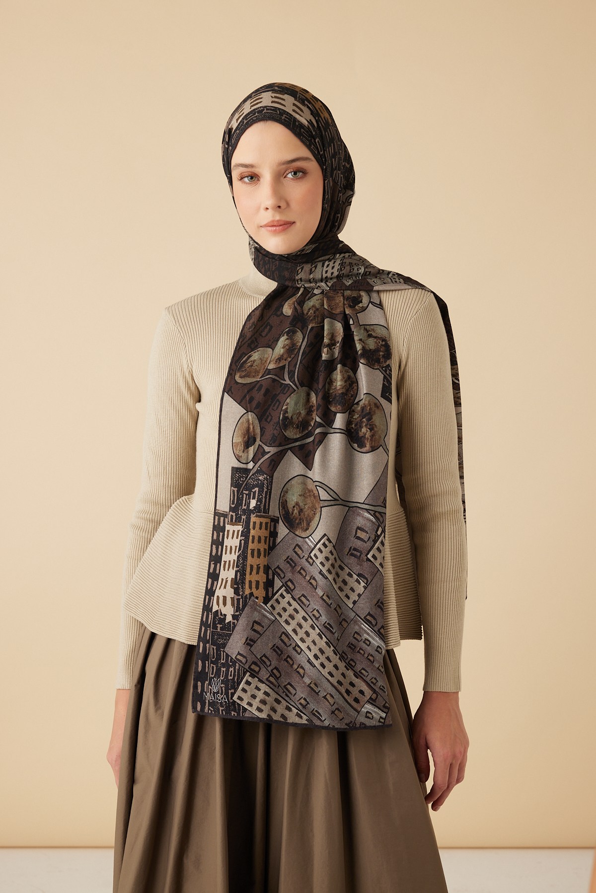 HAYAT YÜN İPEK KAŞMİR ŞAL 70*200 CM - KAHVERENGİ