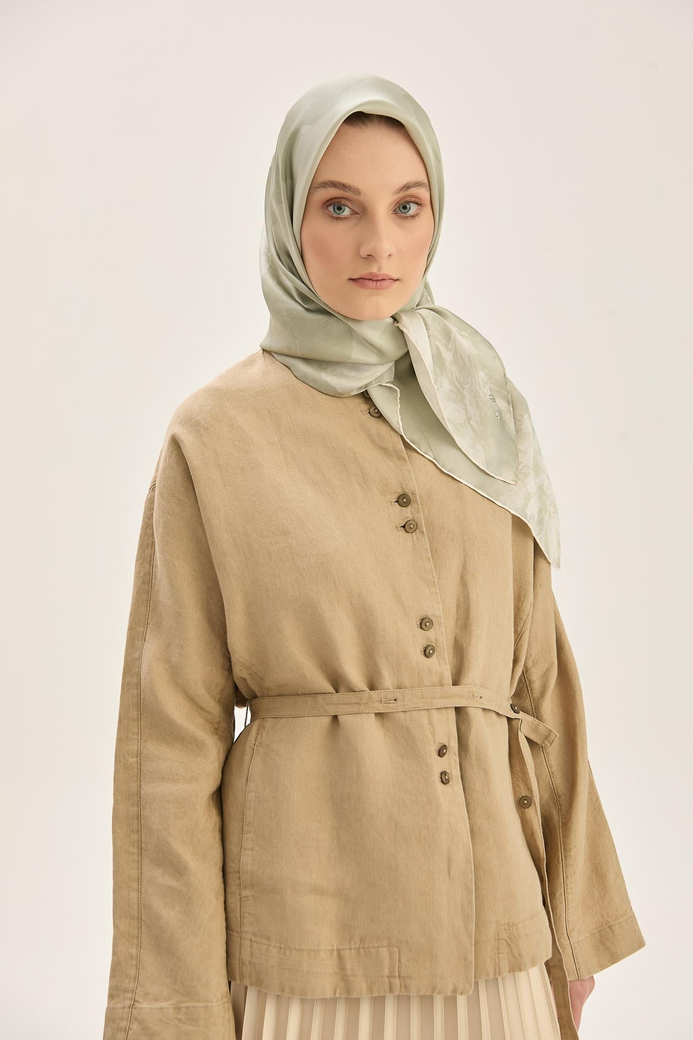 KATRE SURA İPEK EŞARP 90*90 CM - AÇIK YEŞİL