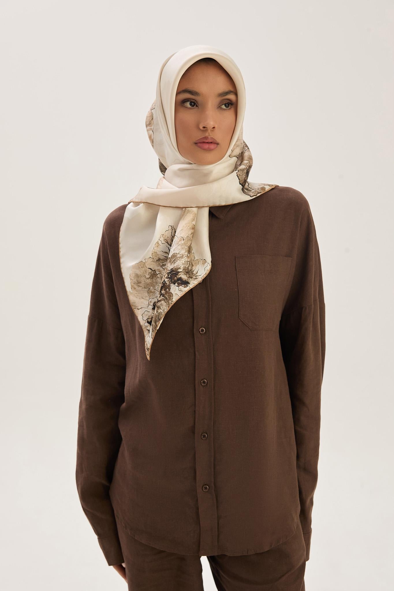 KATRE SURA İPEK EŞARP 90*90 CM - CAMEL
