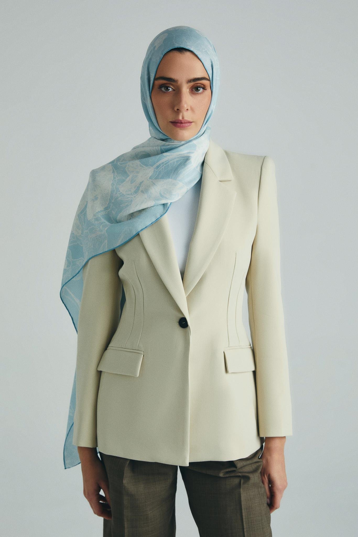 KEHRİBAR PAMUK İPEK ŞAL 70*190 CM - AÇIK MAVİ