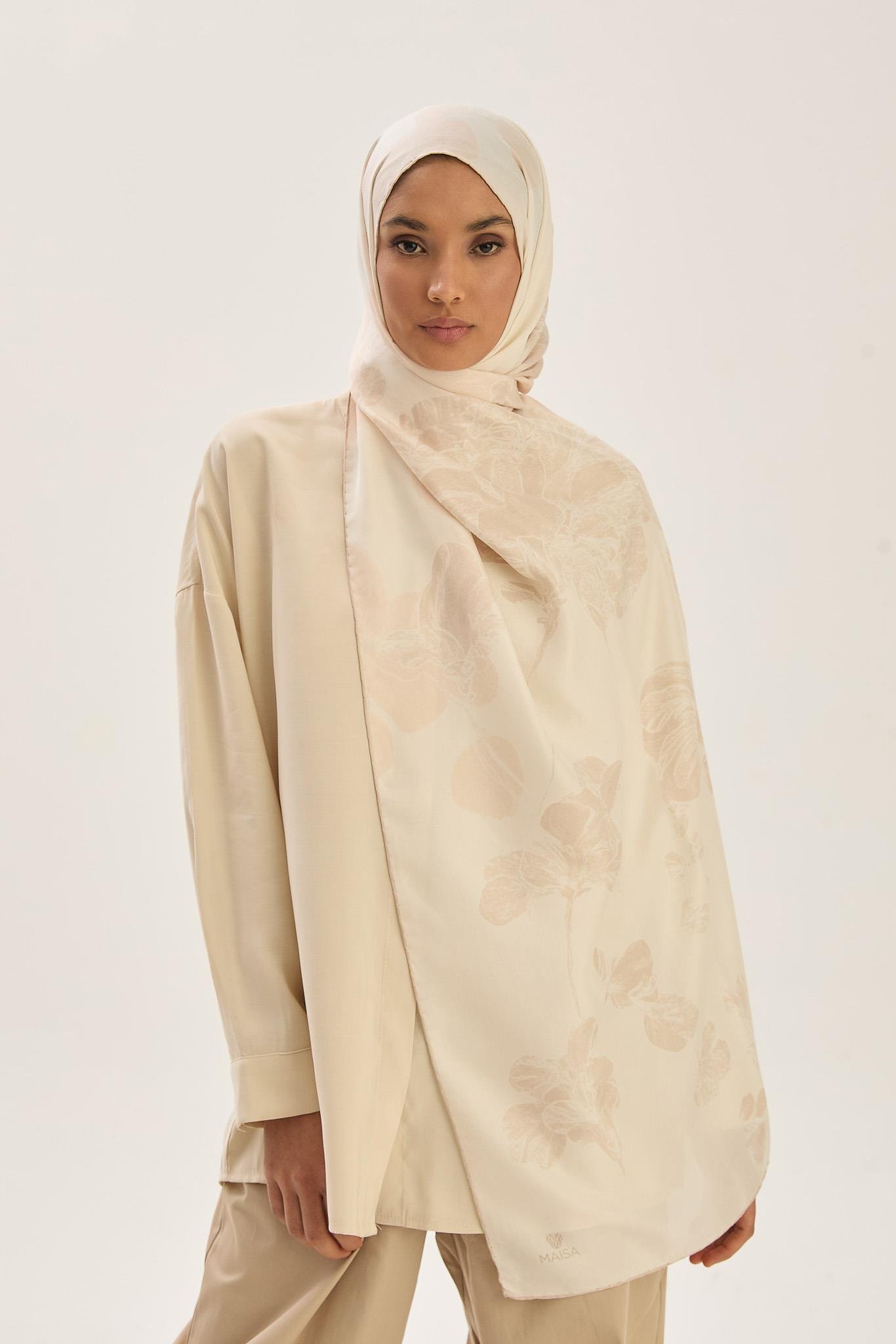 KEHRİBAR PAMUK İPEK ŞAL 70*190 CM - KREM