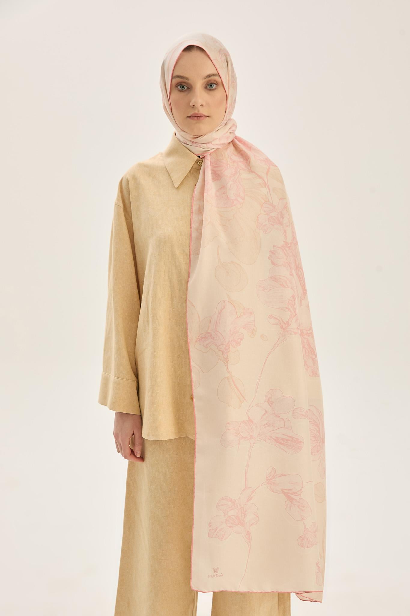 KEHRİBAR PAMUK İPEK ŞAL 70*190 CM - PUDRA PEMBE