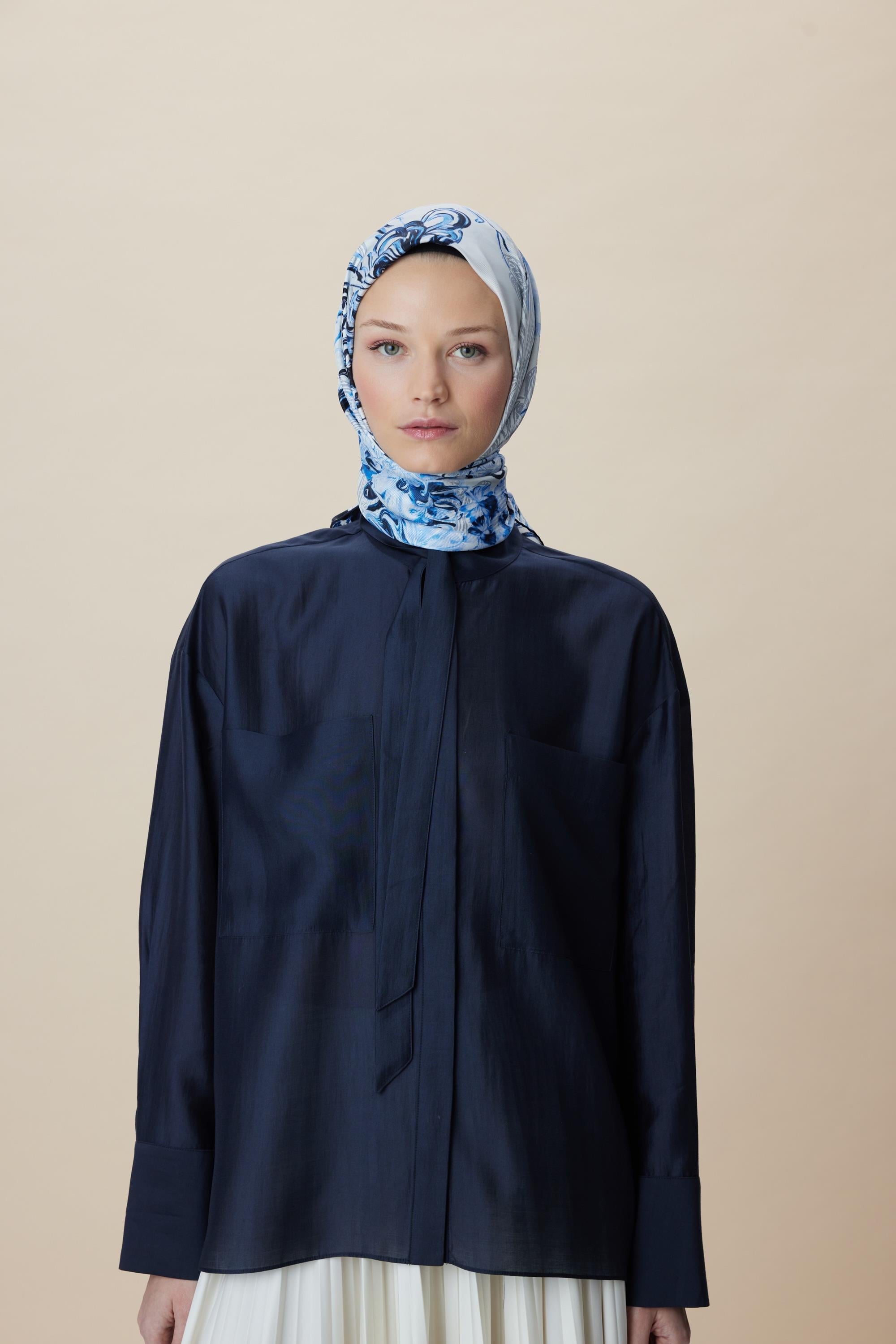 KORAL MULBERRY İPEK EŞARP 90*90 CM - MAVİ