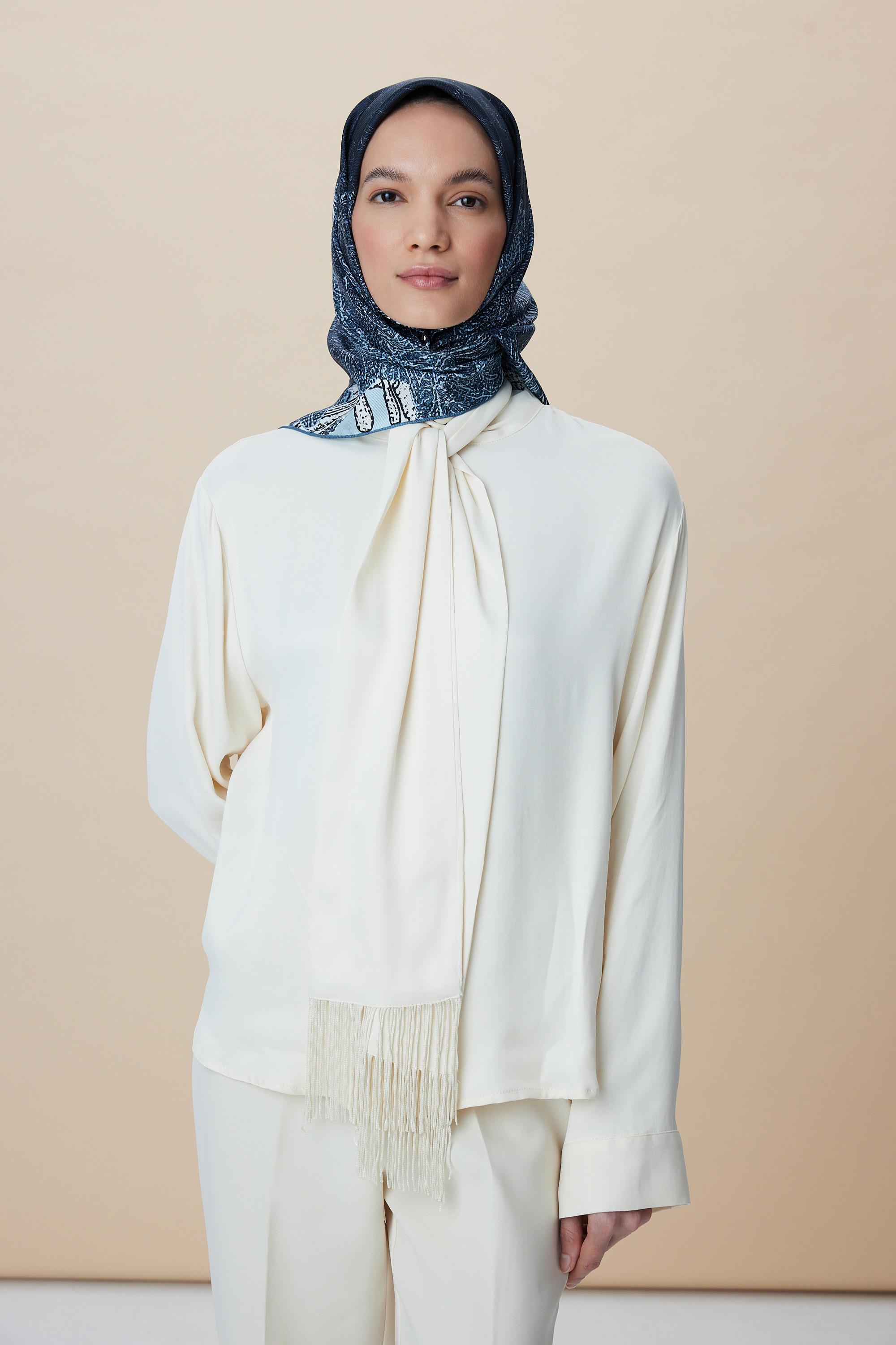 KÜN MULBERRY İPEK EŞARP 90*90 CM - INDIGO