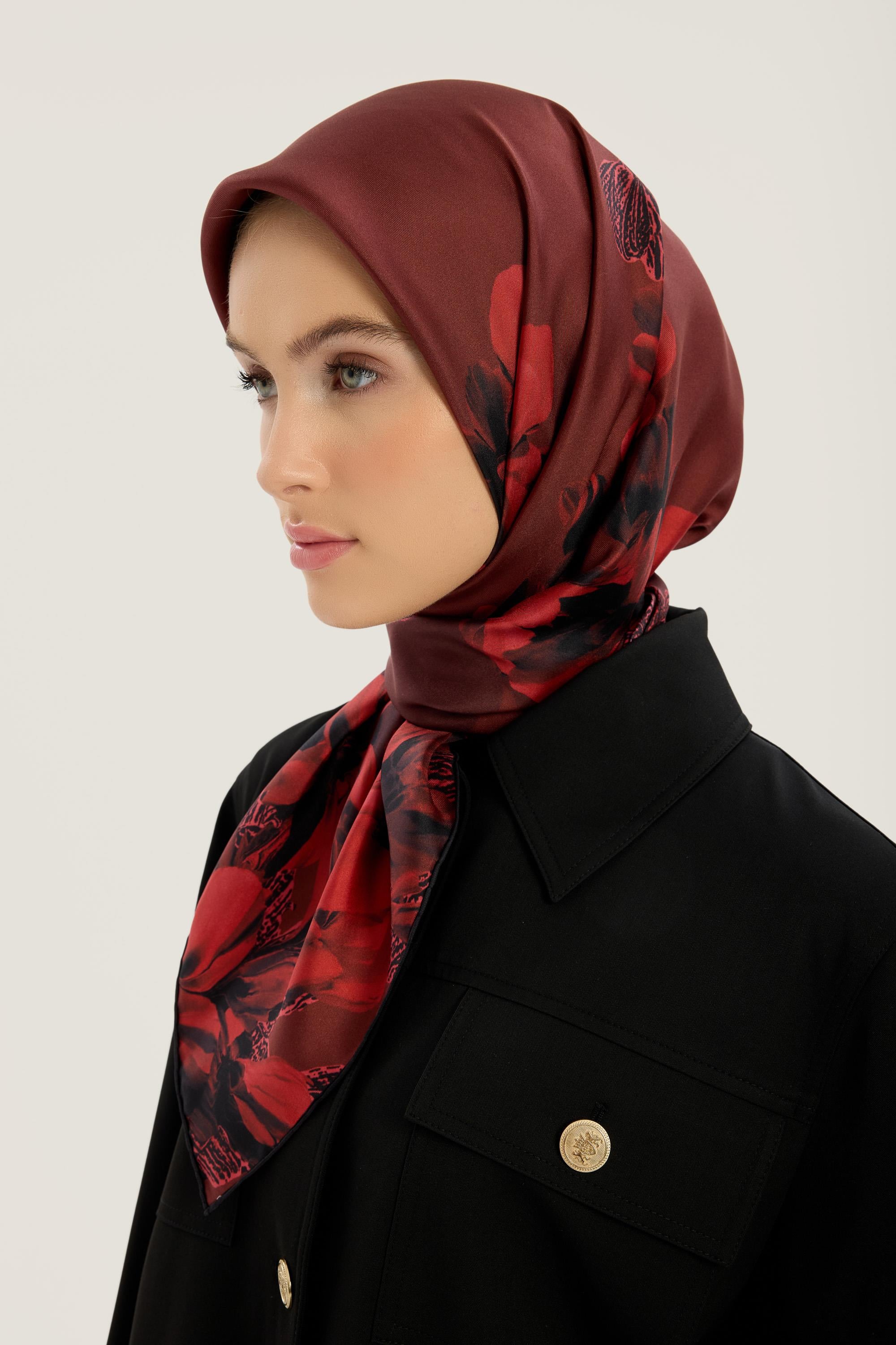 LAL TİVİL İPEK EŞARP 90*90 CM - KIRMIZI