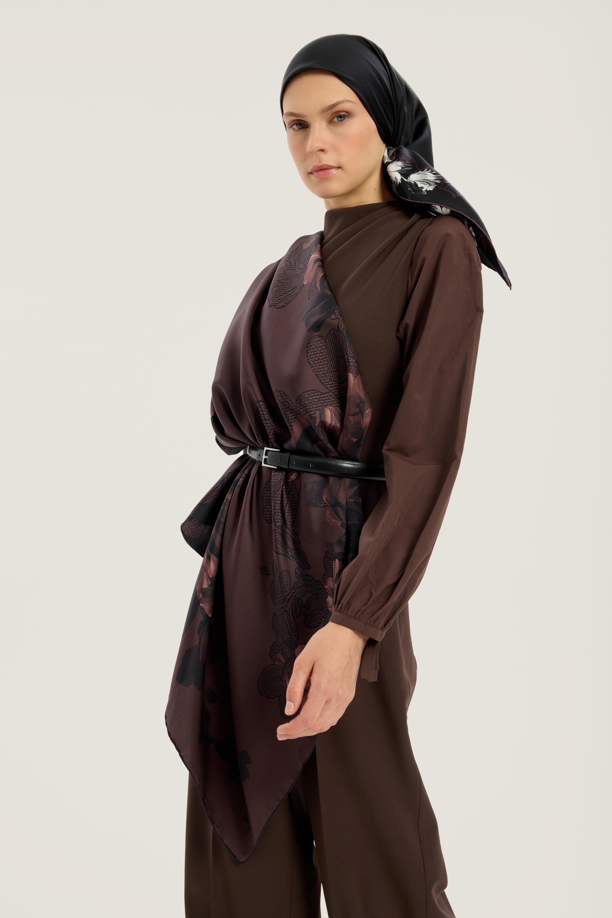 LAL TİVİL İPEK EŞARP 90*90 CM - MÜRDÜM