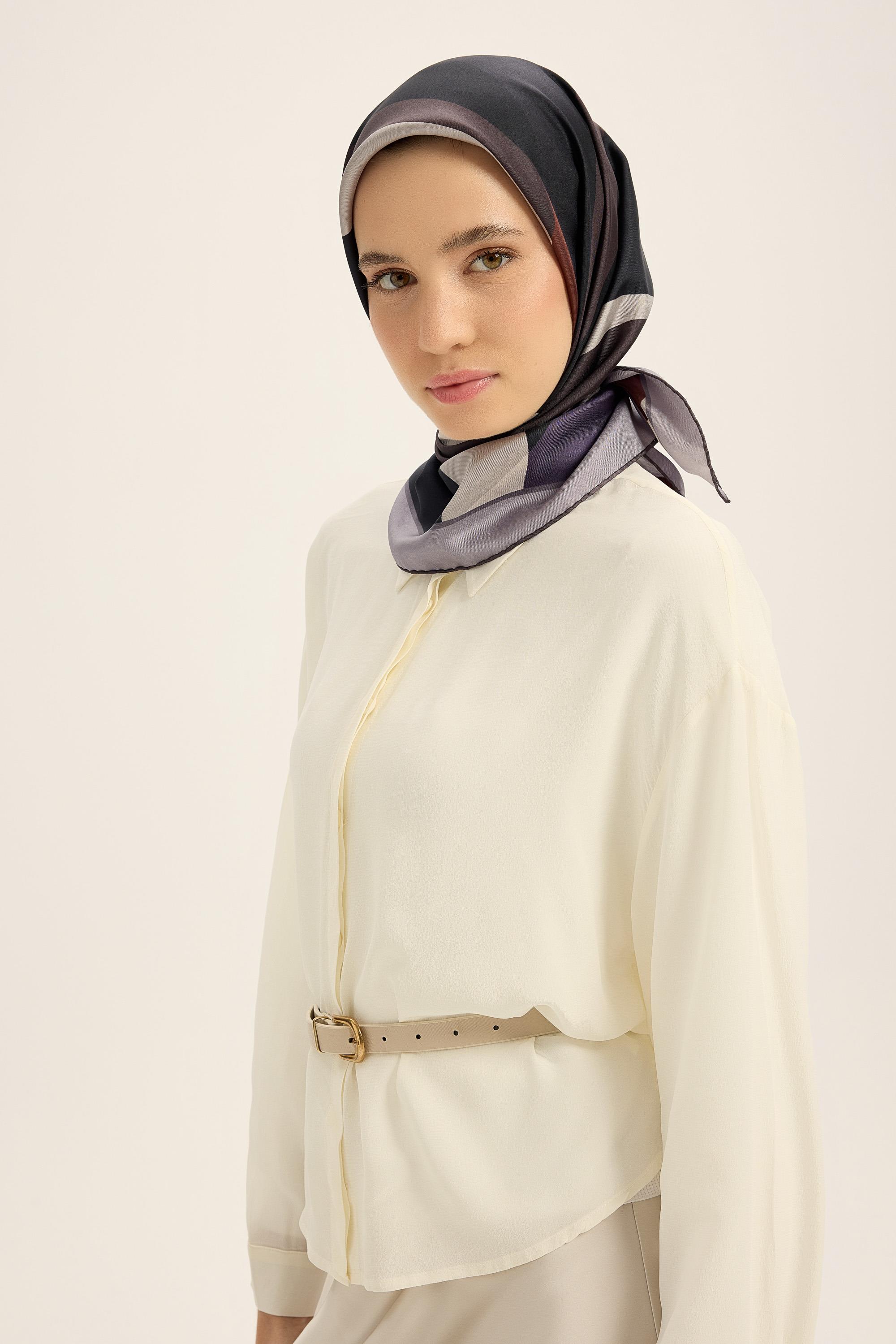 LALE TİVİL İPEK EŞARP 90*90 CM - MOR