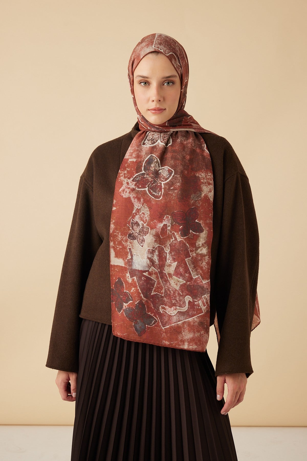 LATİF YÜN MODAL ŞAL 70*200 CM - BORDO
