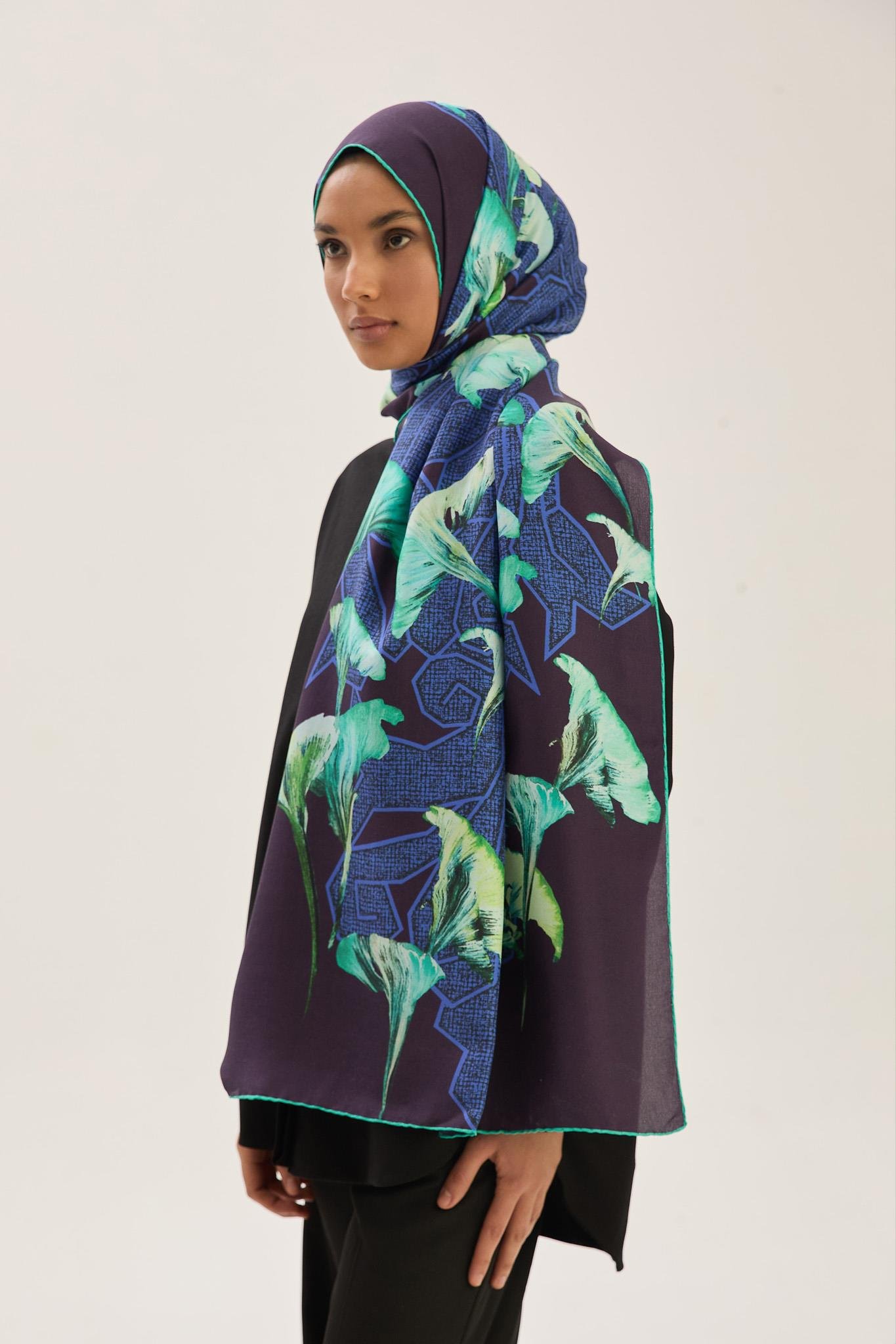 LEMA PAMUK İPEK ŞAL 70*190 CM - LACİVERT