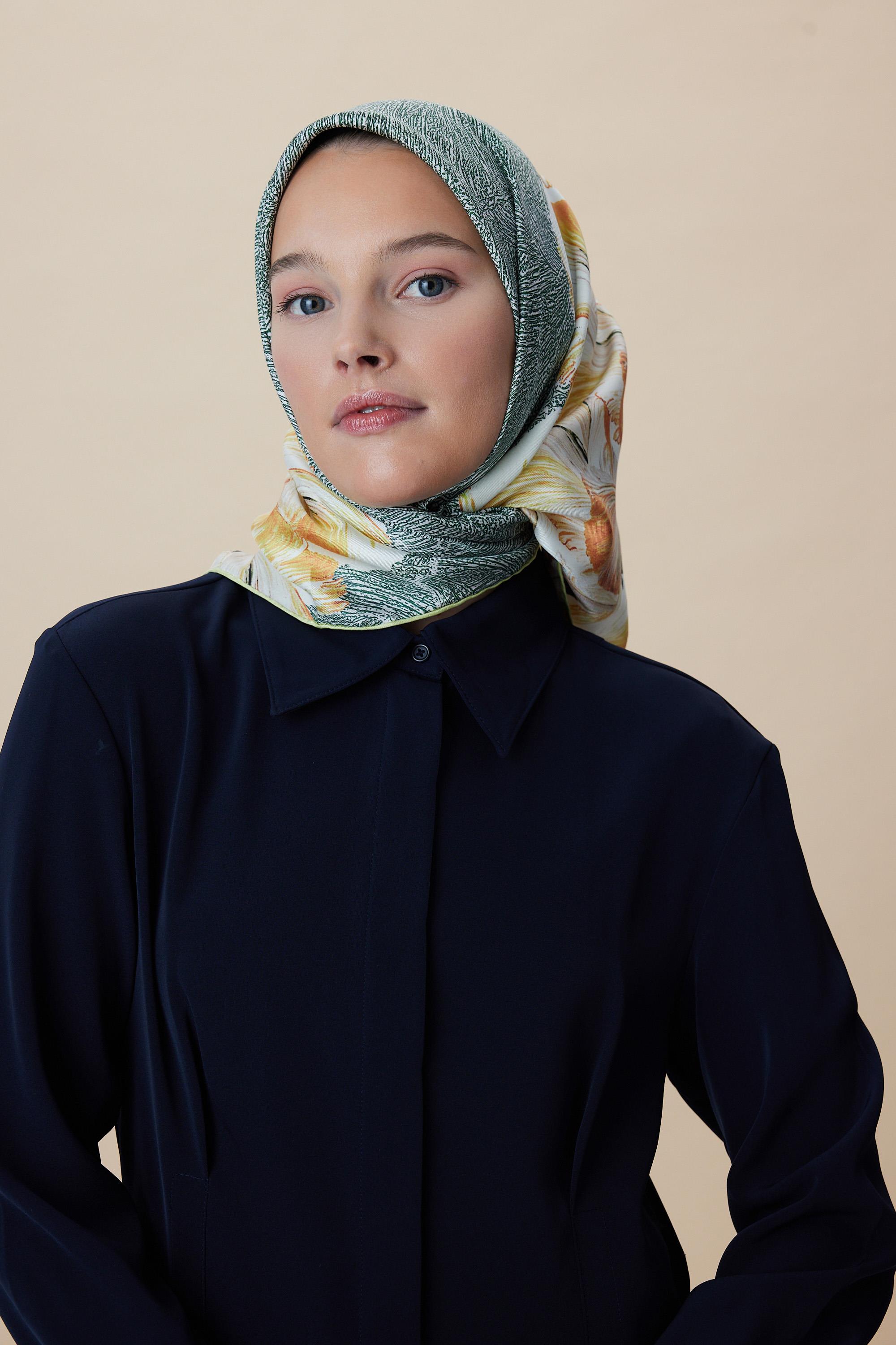 LUNA TİVİL İPEK EŞARP 90*90 CM - YEŞİL