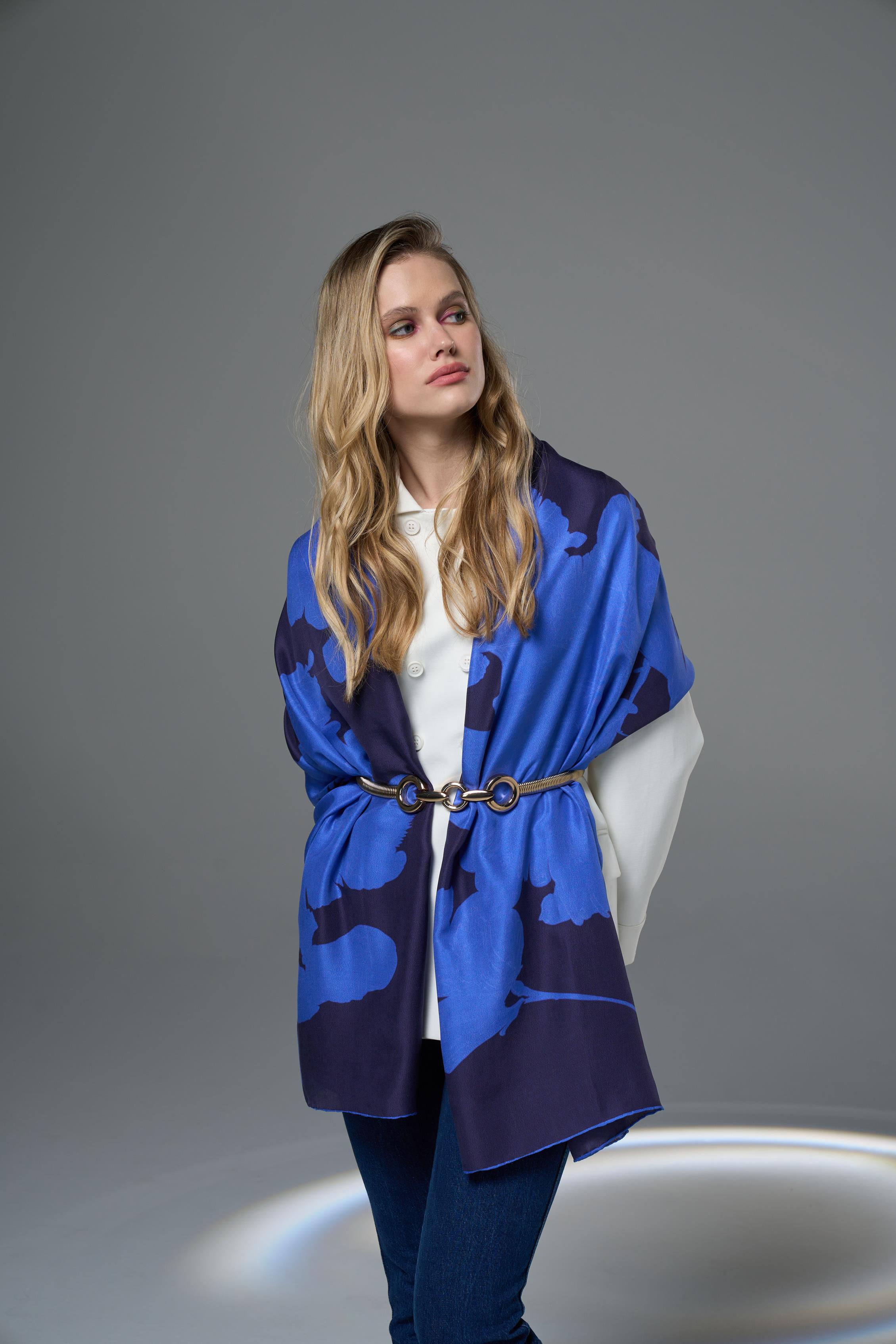 MAHİ PAMUK İPEK ŞAL 70*190 – KOYU MAVİ