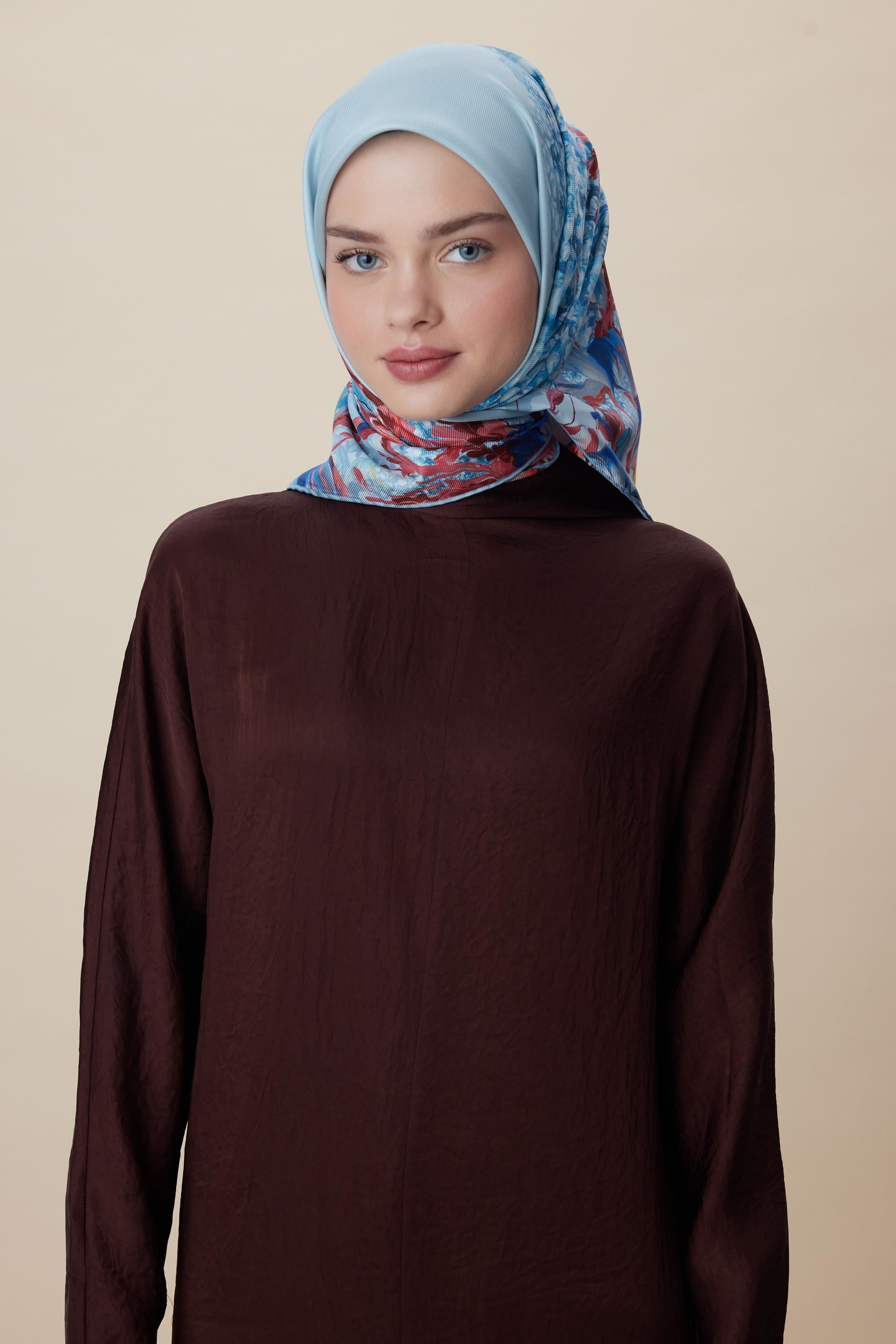 MED-CEZİR TİVİL İPEK EŞARP 90*90 CM - MAVİ