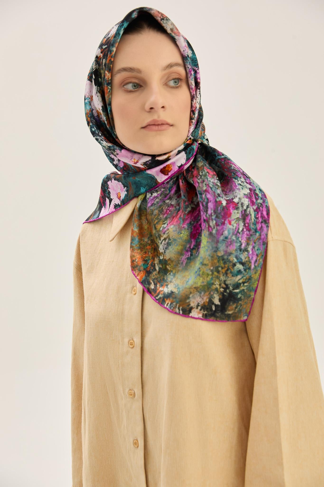 MEVA SURA İPEK EŞARP 90*90 CM - FUŞYA