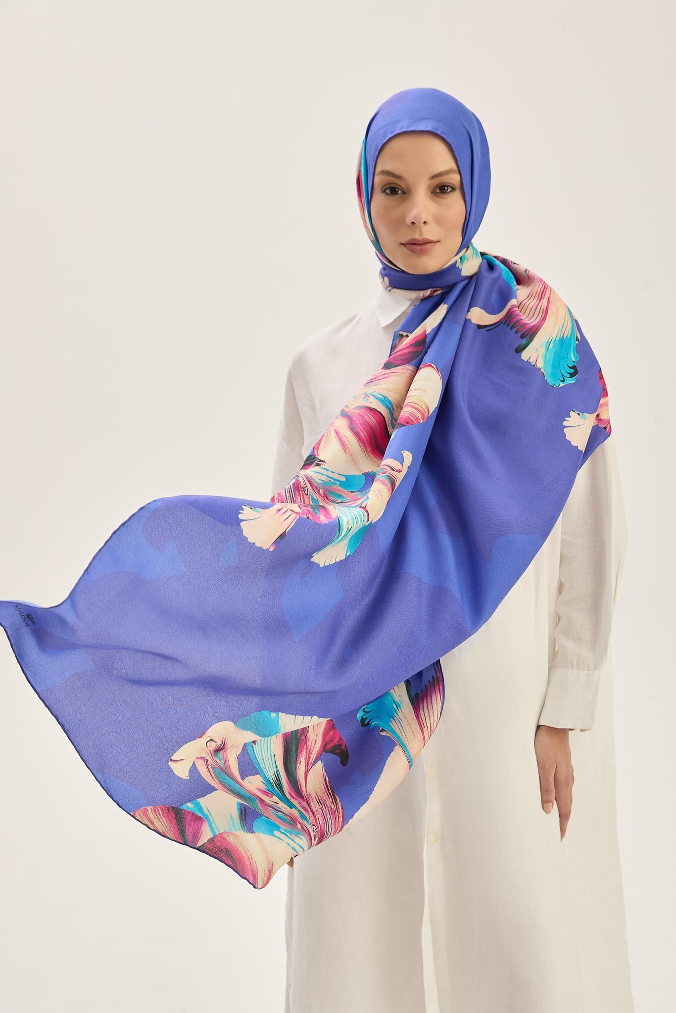MİRA PAMUK İPEK ŞAL 70*190 CM - SAKS