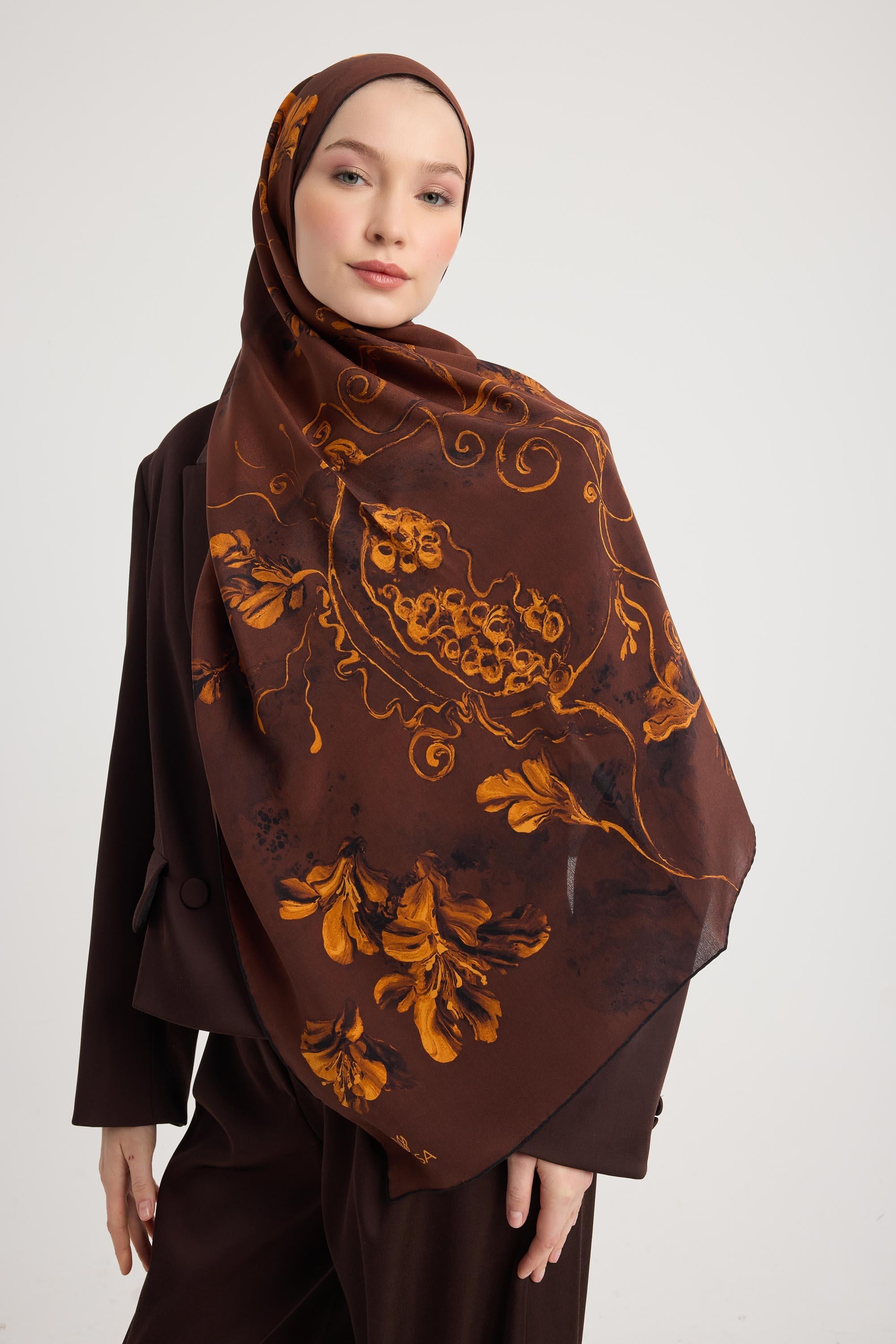 NARİN KREP İPEK ŞAL 70*190 CM - KAHVERENGİ