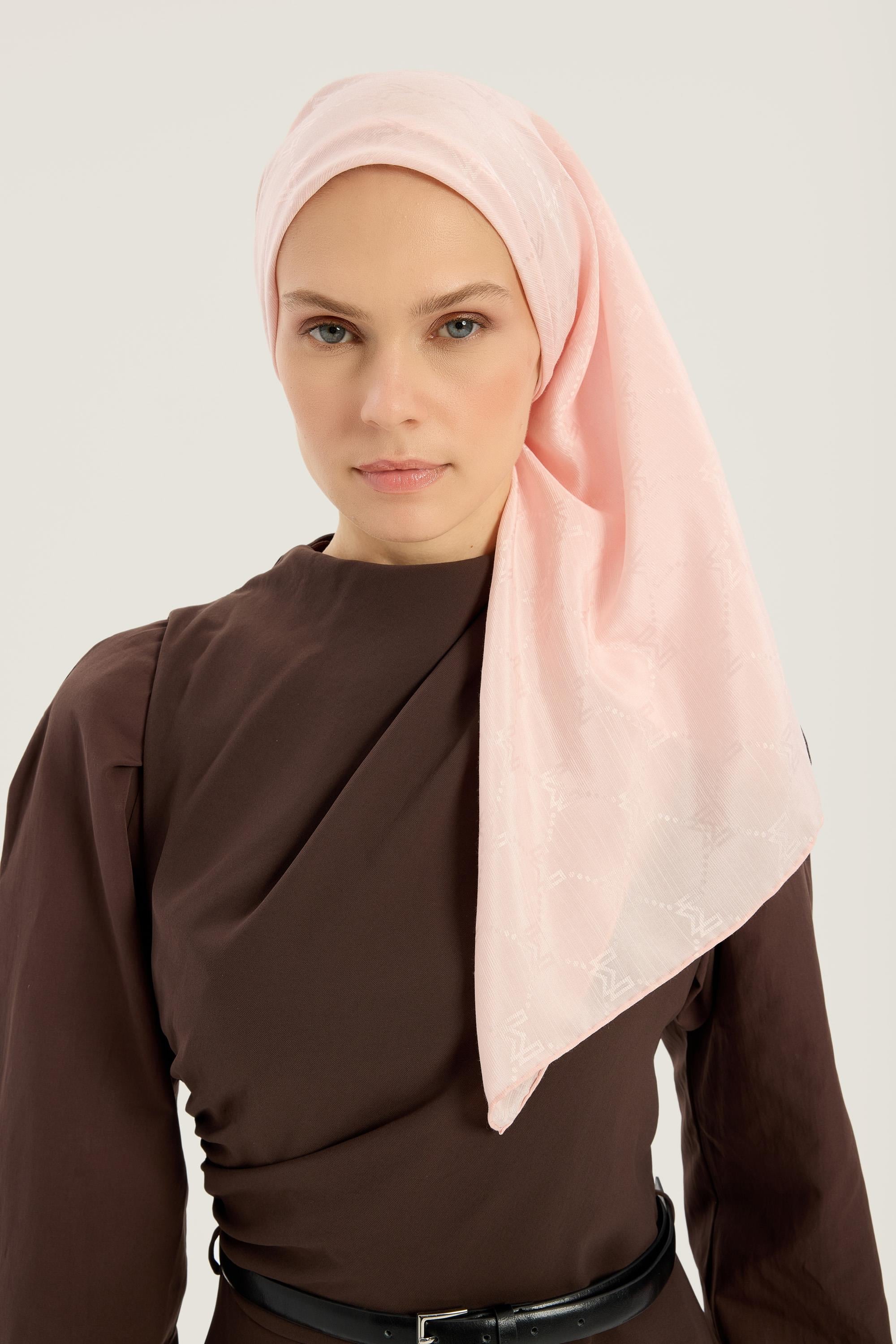 NEDA PAMUK İPEK EŞARP 90*90 CM - PUDRA PEMBE