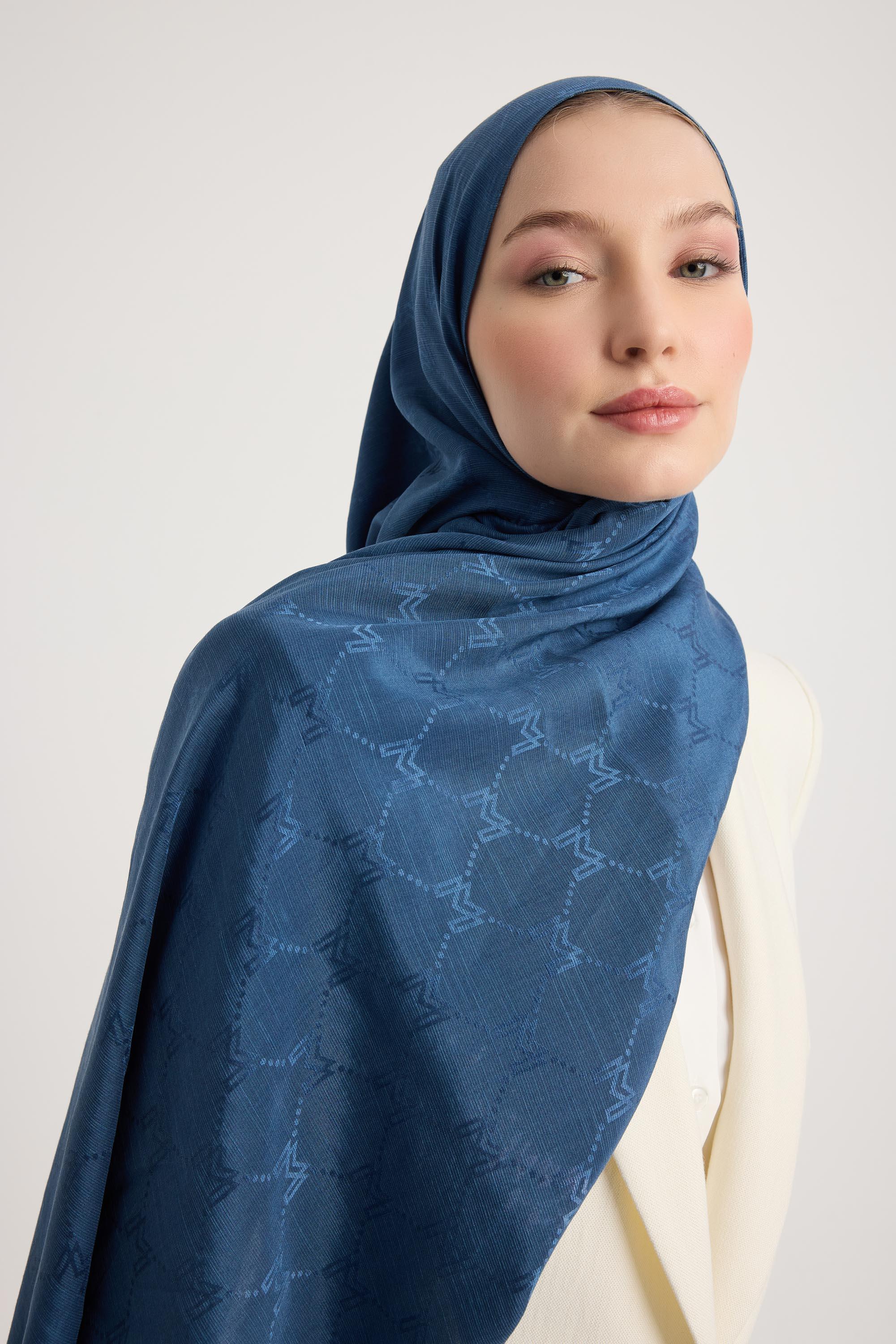 NEDA PAMUK İPEK ŞAL 70*190 CM - INDIGO
