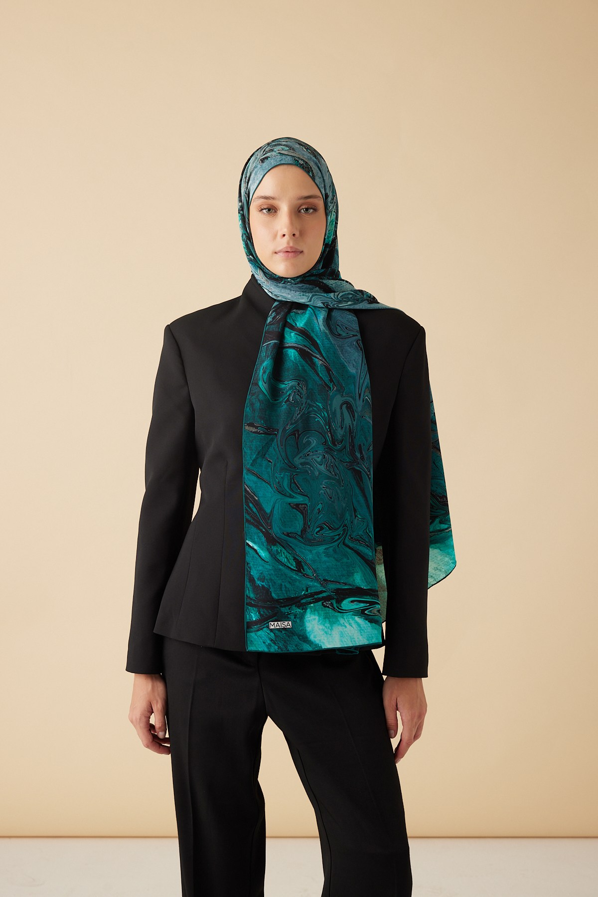 NEFES KREP İPEK ŞAL 70*190 CM - PETROL MAVİSİ